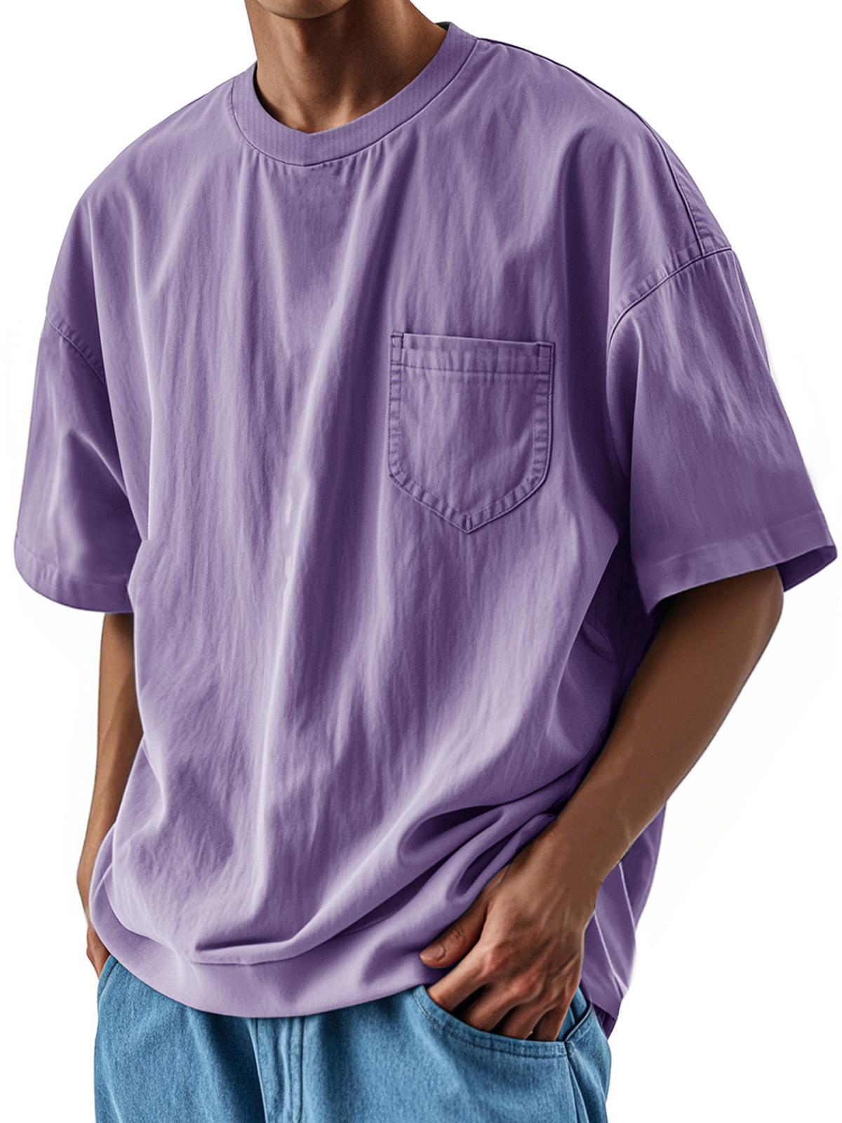 Herrenmode Lässiges Retro-Shirt Rundhals Tasche Kurzarm T-deurabatt