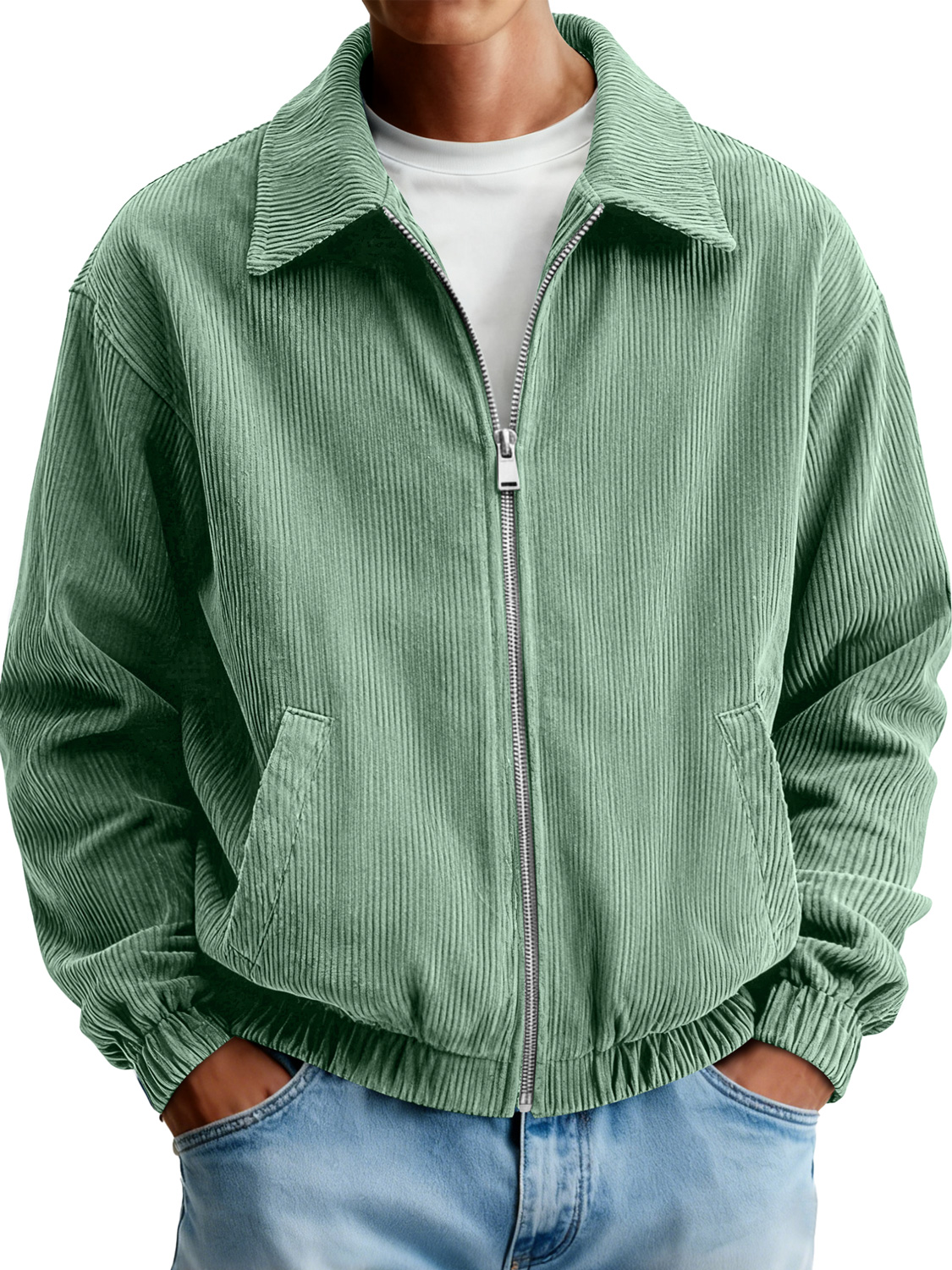 Herren Cordjacke mit Reverskragen und Reißverschluss-deurabatt