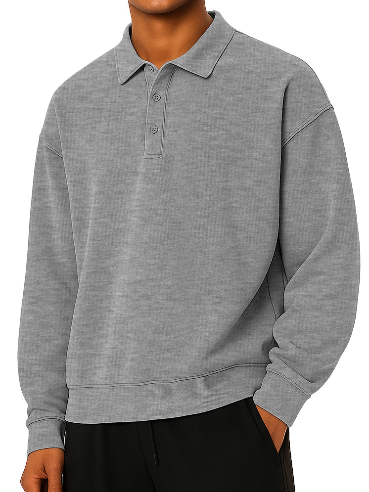 Herren Mode tägliches lässiges Revers Langarm lockeres Hoodie Polohemd-deurabatt