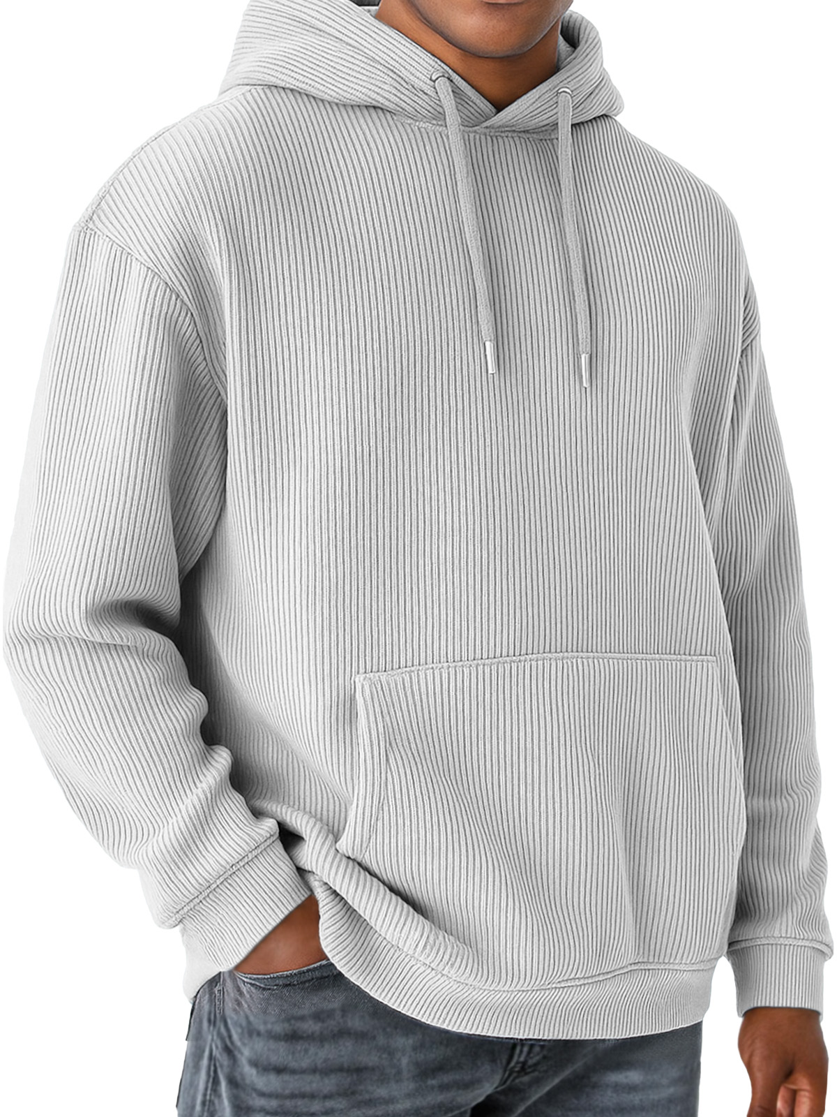 Herren Sweatshirt mit Kapuze, einfarbig, vertikale Pit-Streifen, Taschen, lange Ärmel-deurabatt