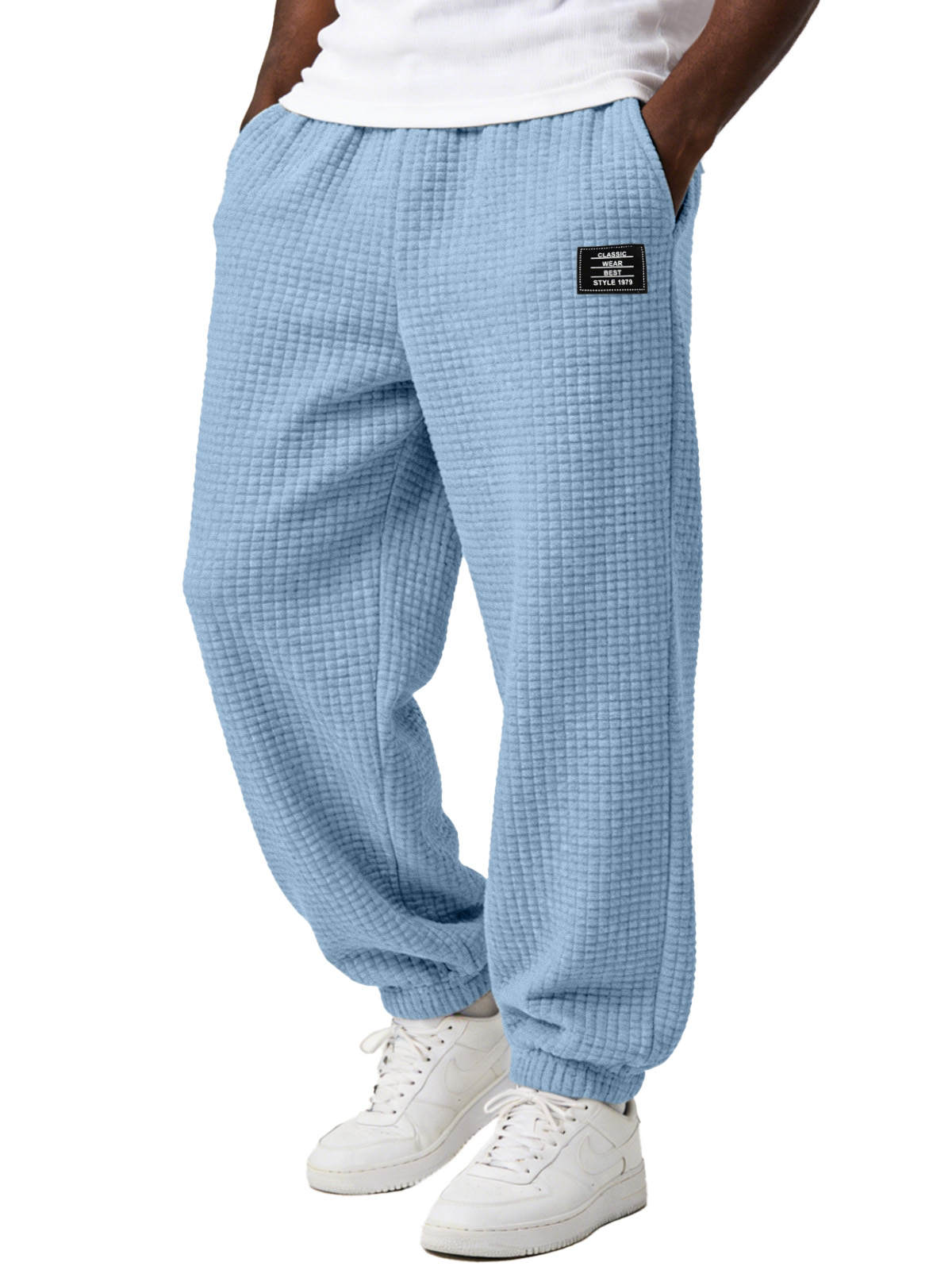 Herren einfache und vielseitige karierte bequeme lockere Jogginghosen mit Stickerei-deurabatt