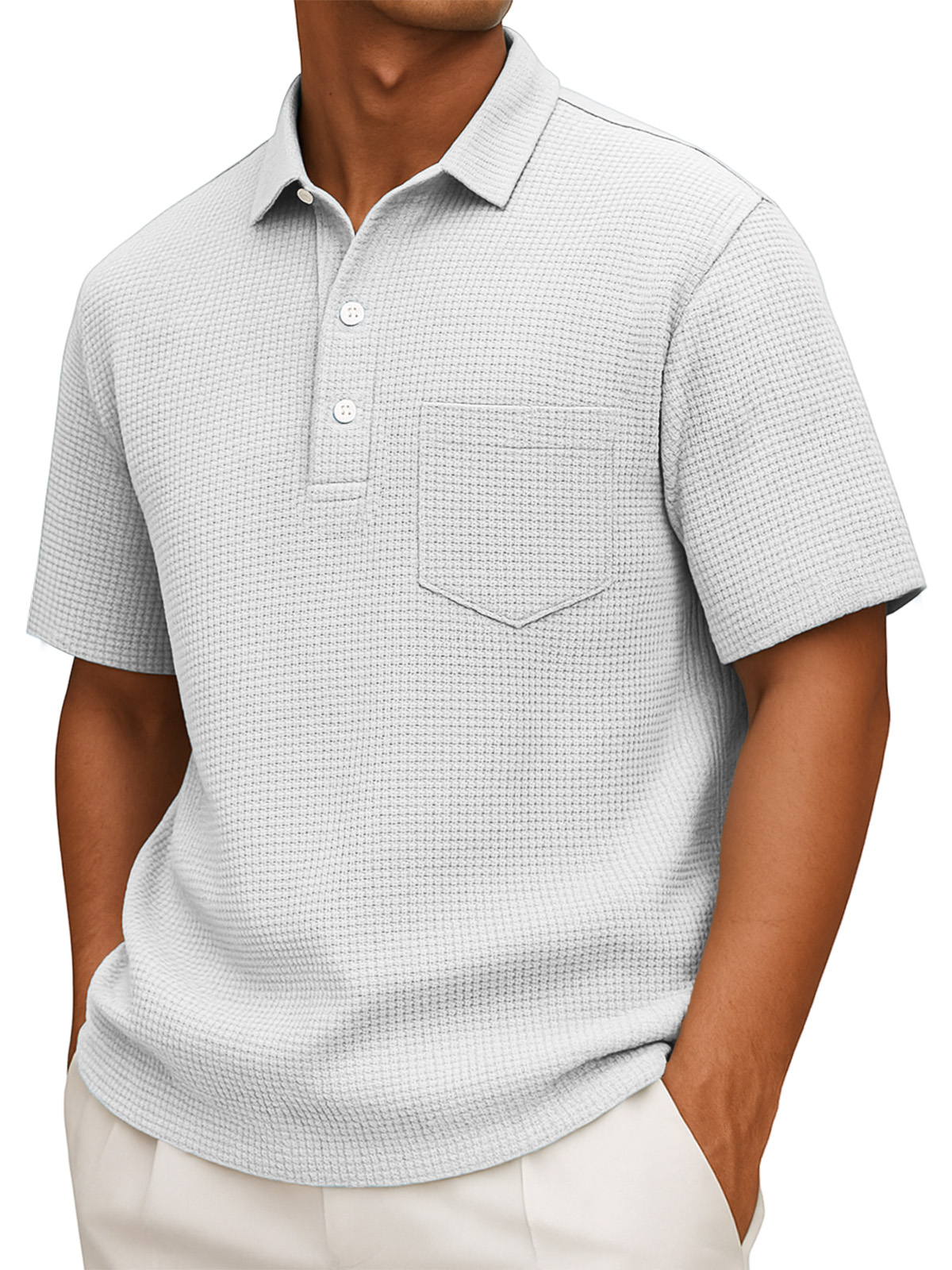 Herren Freizeit Poloshirt mit kurzem Arm in einfarbigem Waffelstrick-deurabatt
