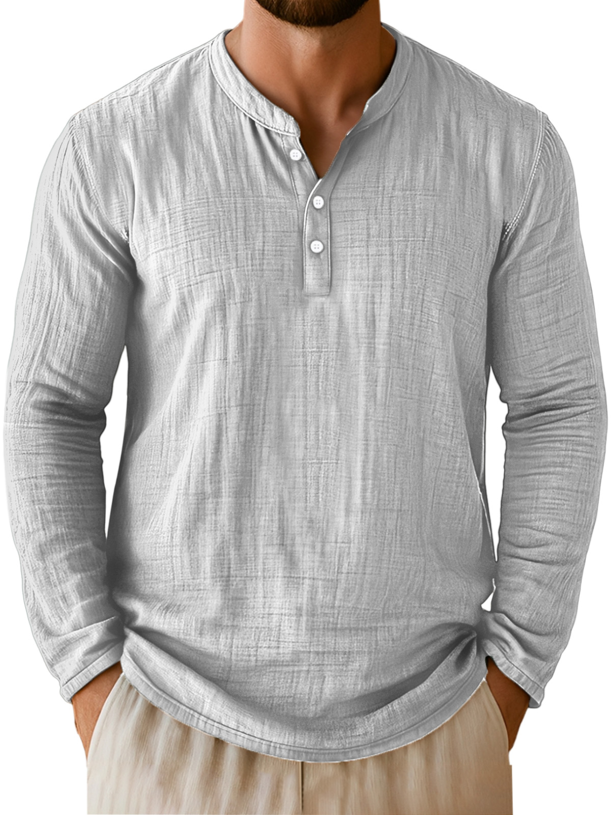 Herren Alltags Freizeit Atmungsaktive Einfarbige Langarm Henley Shirt-deurabatt
