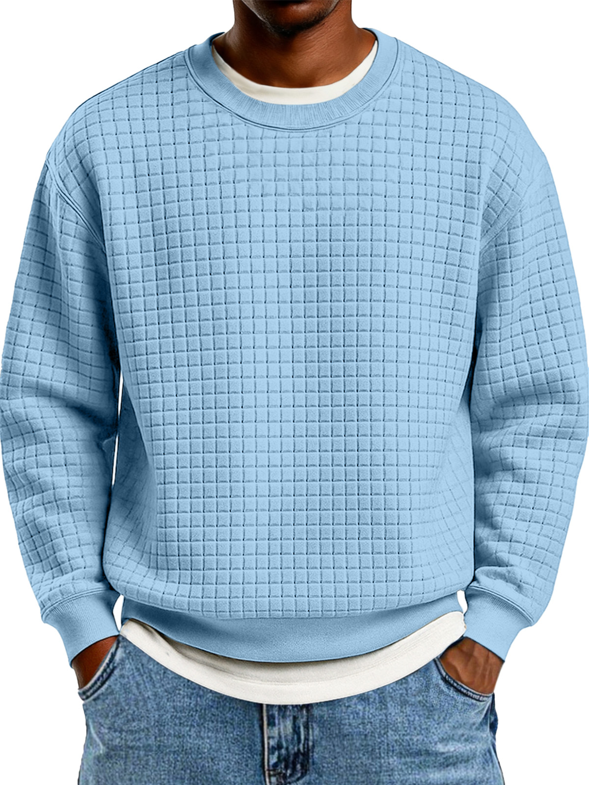 Winter Einfach Lässig Kleine Quadratische Textur Rundhals Langarm Sweatshirt-deurabatt