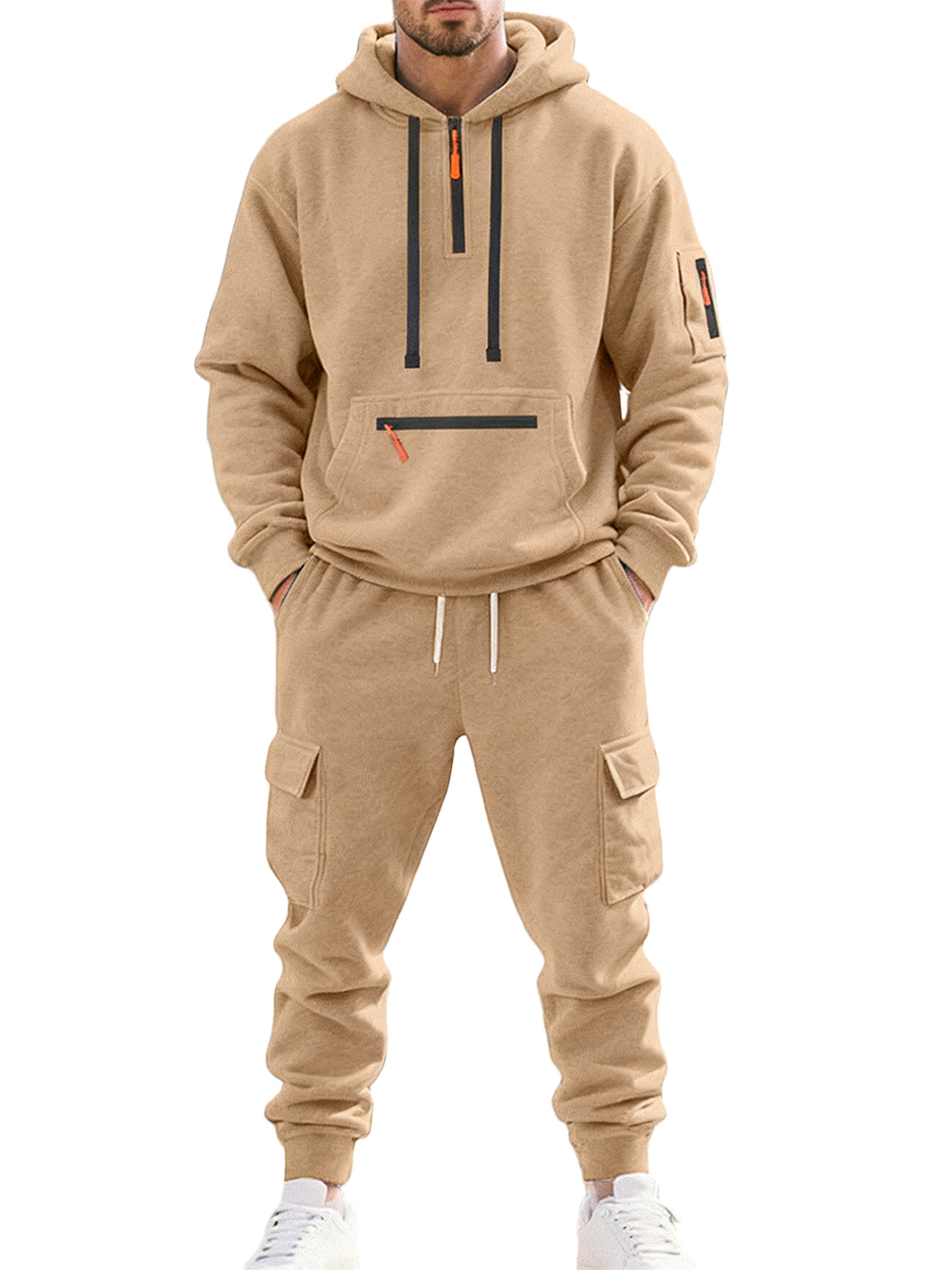 Herren Herbst- und Winter-Fleece Freizeit Reißverschluss Sweatshirt Multi-Taschen Overall Set-ZierMode