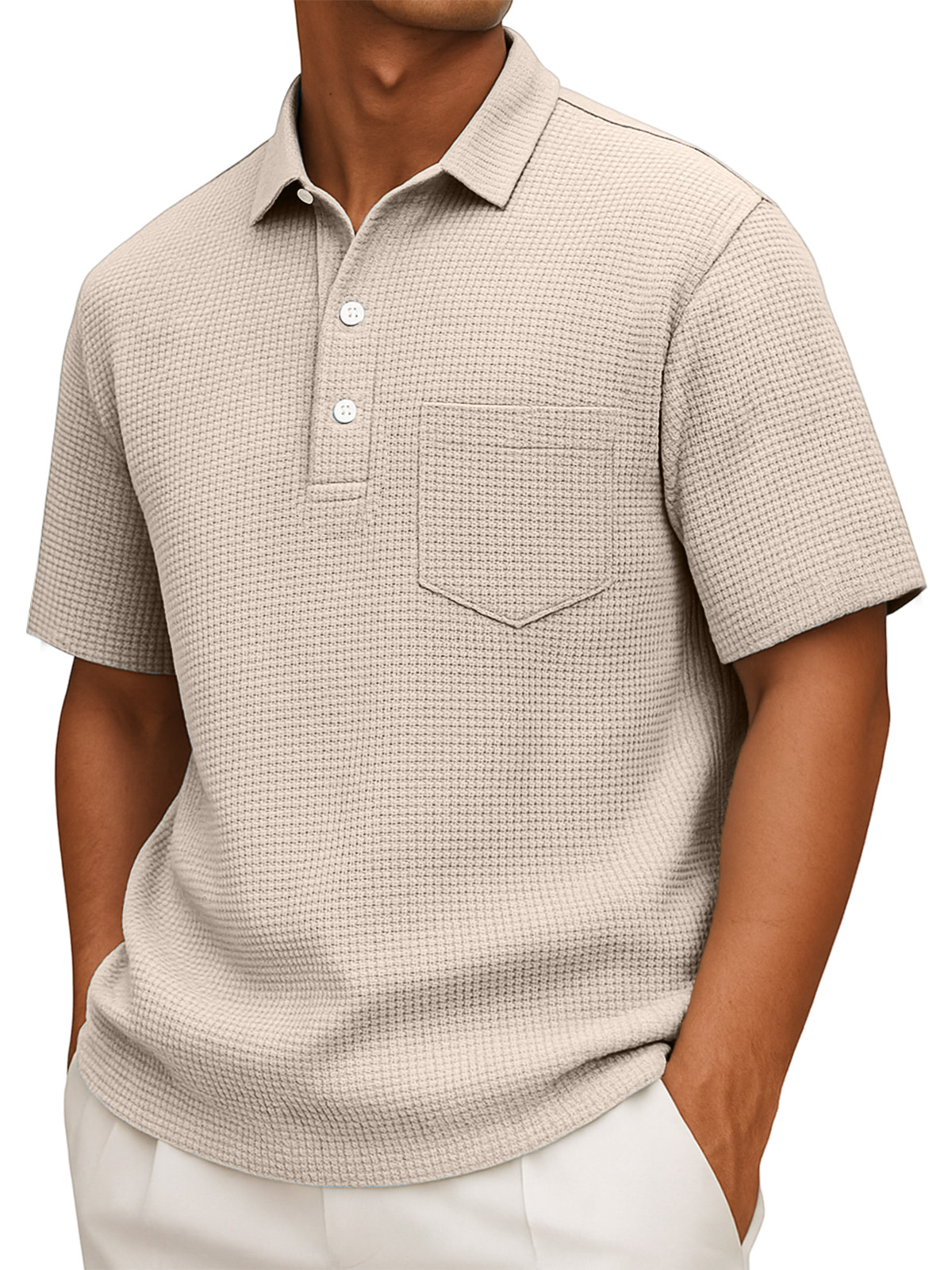 Herren Freizeit Poloshirt mit kurzem Arm in einfarbigem Waffelstrick-deurabatt