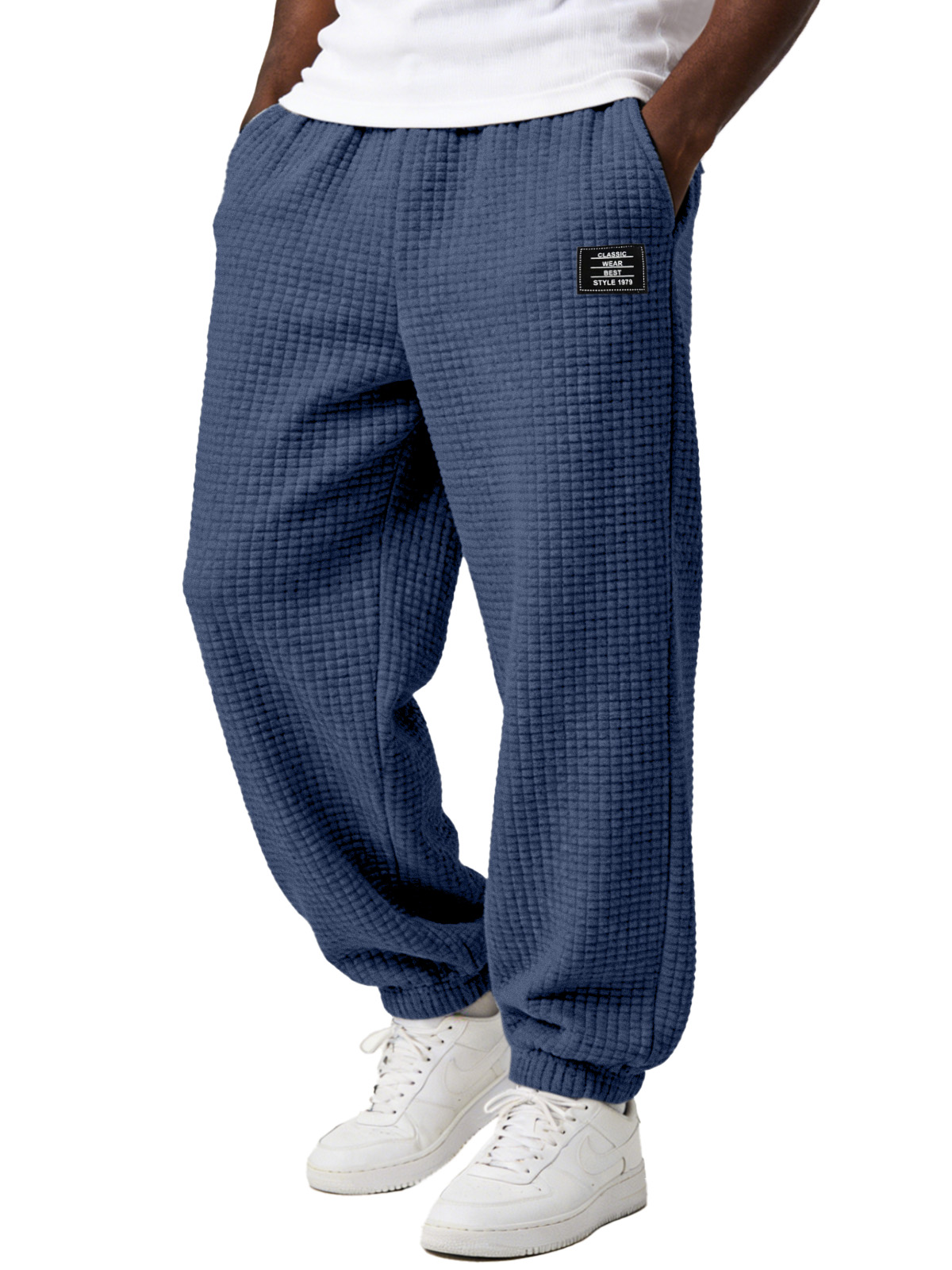 Herren einfache und vielseitige karierte bequeme lockere Jogginghosen mit Stickerei-deurabatt