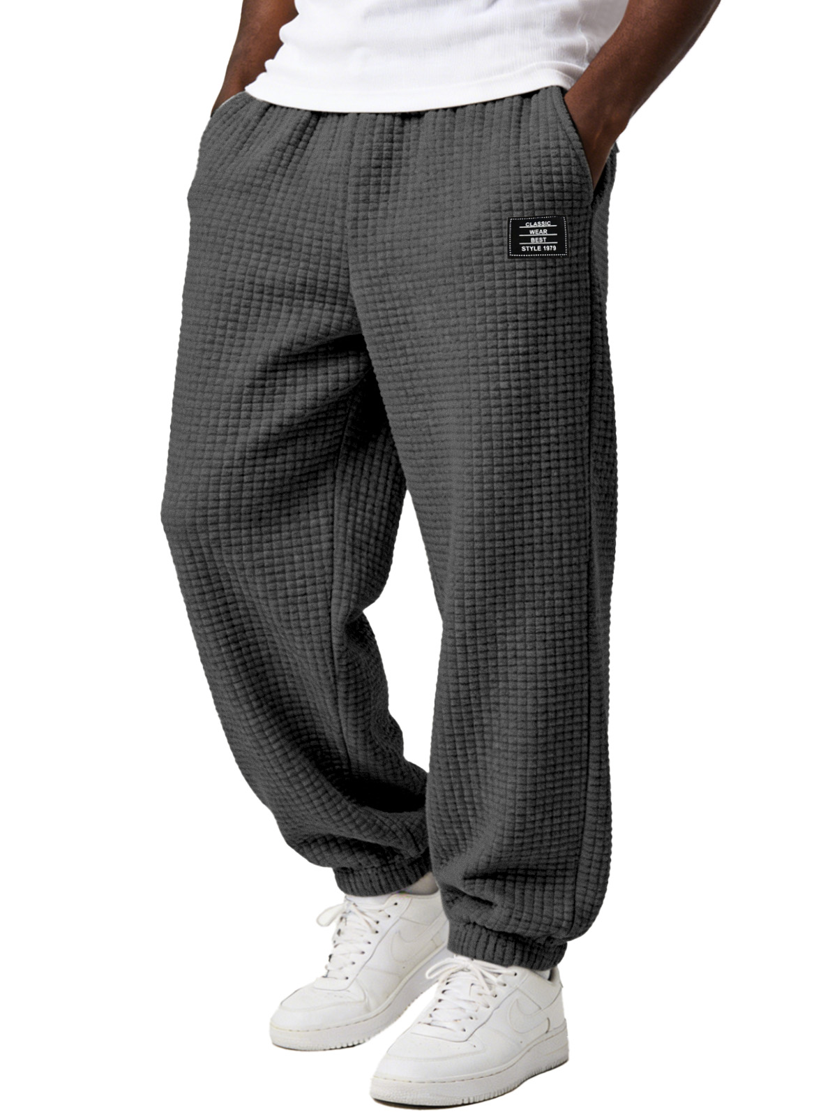 Herren einfache und vielseitige karierte bequeme lockere Jogginghosen mit Stickerei-deurabatt