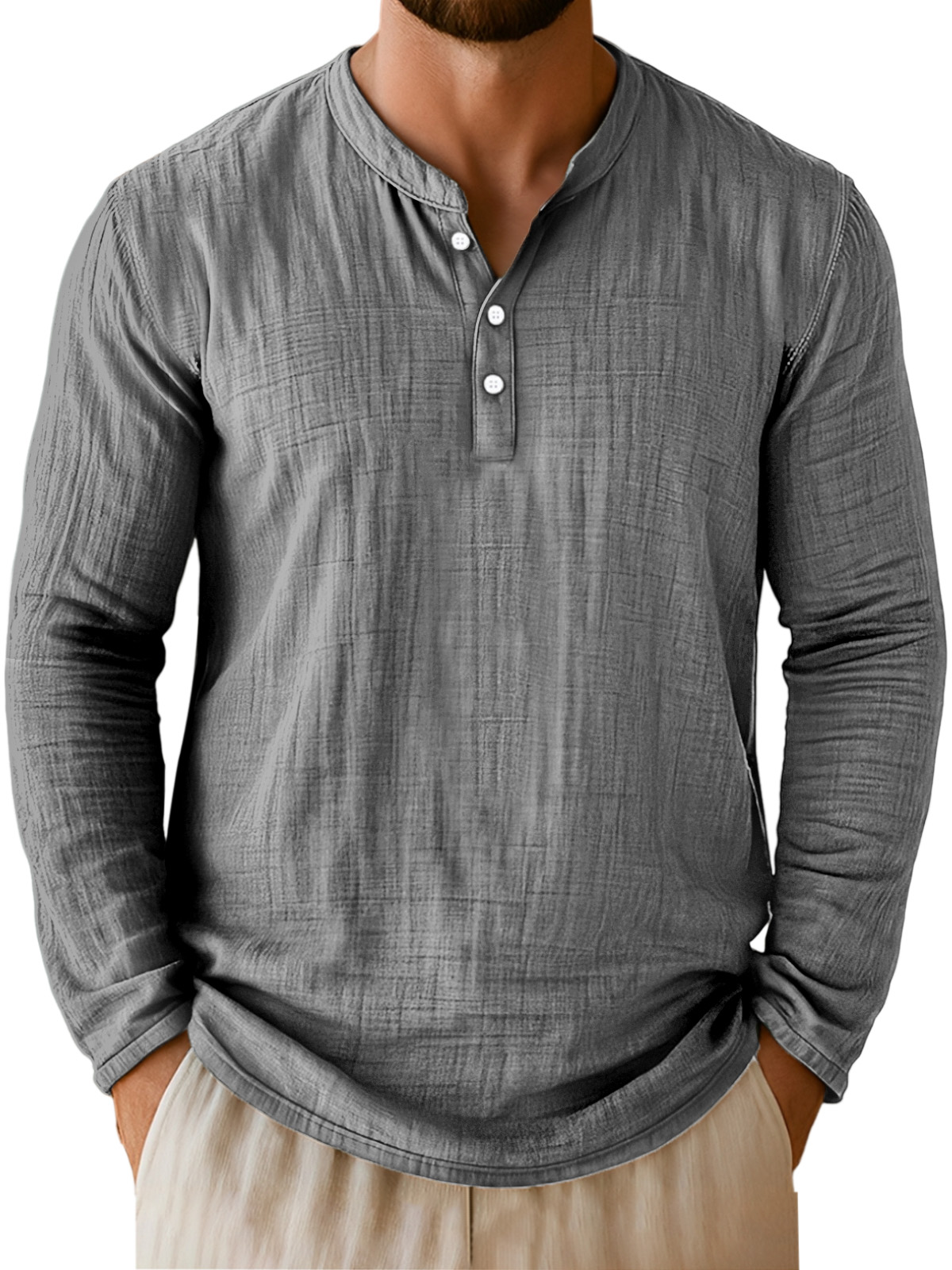 Herren Alltags Freizeit Atmungsaktive Einfarbige Langarm Henley Shirt-deurabatt