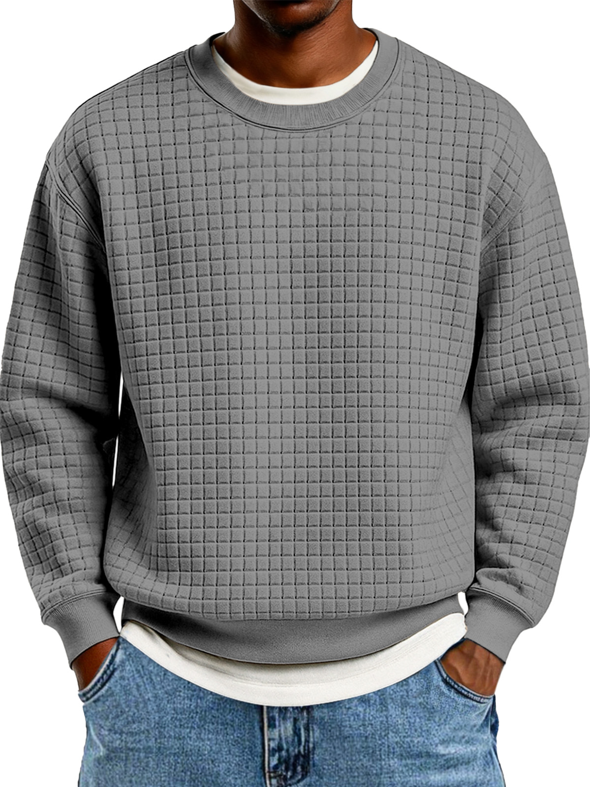 Winter Einfach Lässig Kleine Quadratische Textur Rundhals Langarm Sweatshirt-deurabatt