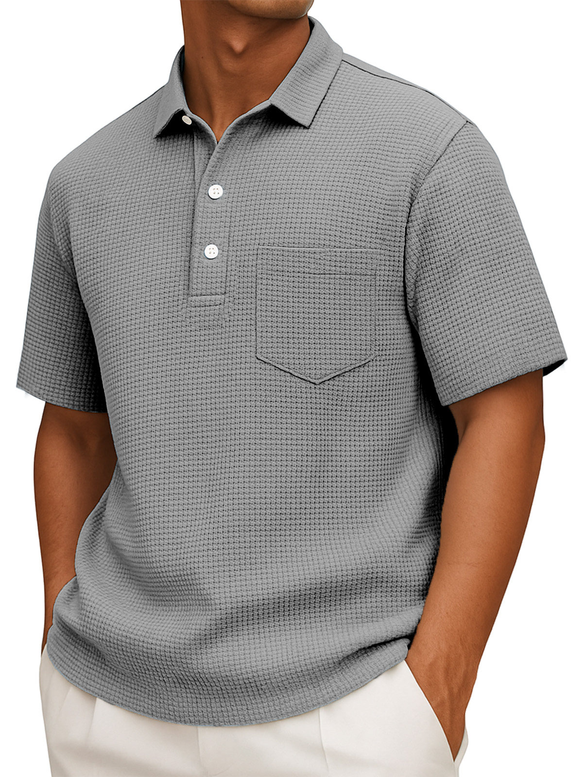Herren Freizeit Poloshirt mit kurzem Arm in einfarbigem Waffelstrick-deurabatt