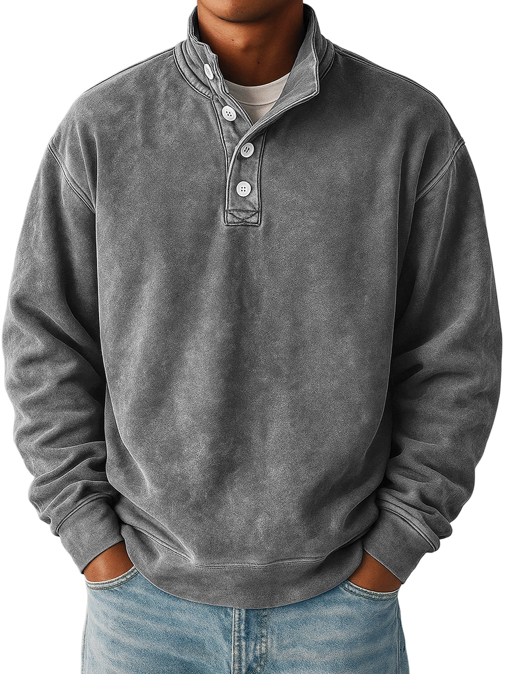 Herren Daily Retro Stehkragen Knopf Freizeit Sweatshirt-deurabatt