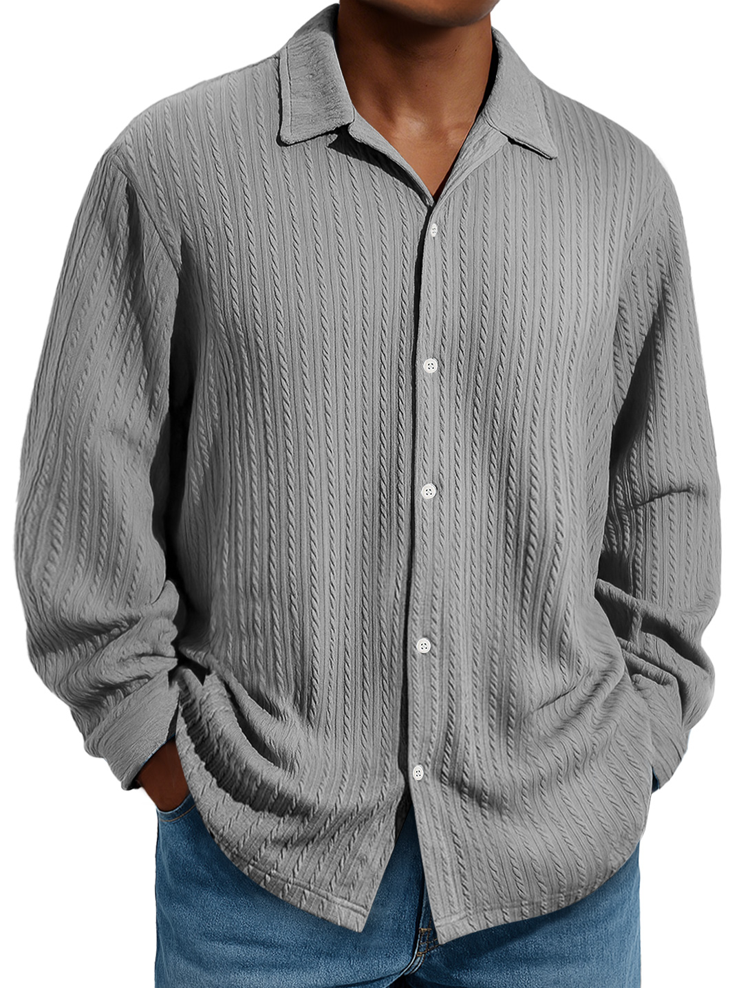 Herren Daily Jacquard Struktur Freizeit- und Komfort Langarmhemd-deurabatt