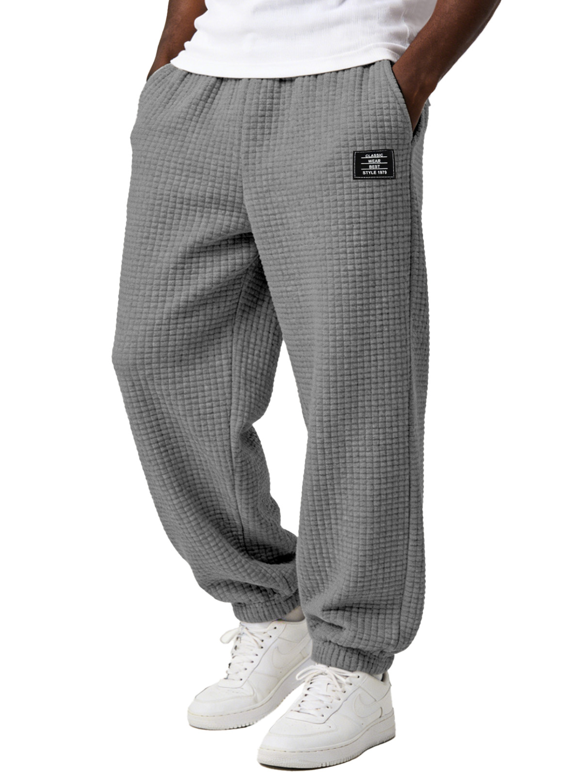 Herren einfache und vielseitige karierte bequeme lockere Jogginghosen mit Stickerei-deurabatt