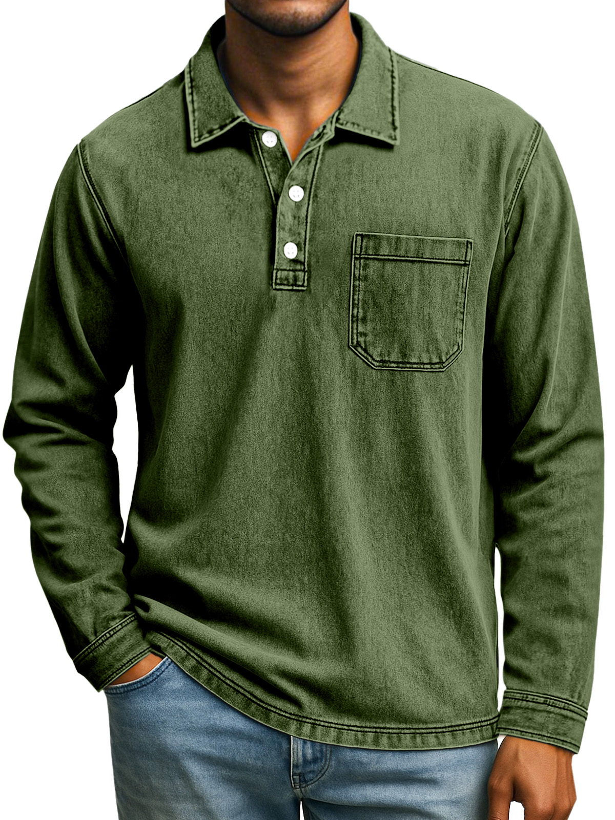 Herren Retro Freizeit Tägliches Einfarbiges Langarm Poloshirt mit Revers-deurabatt