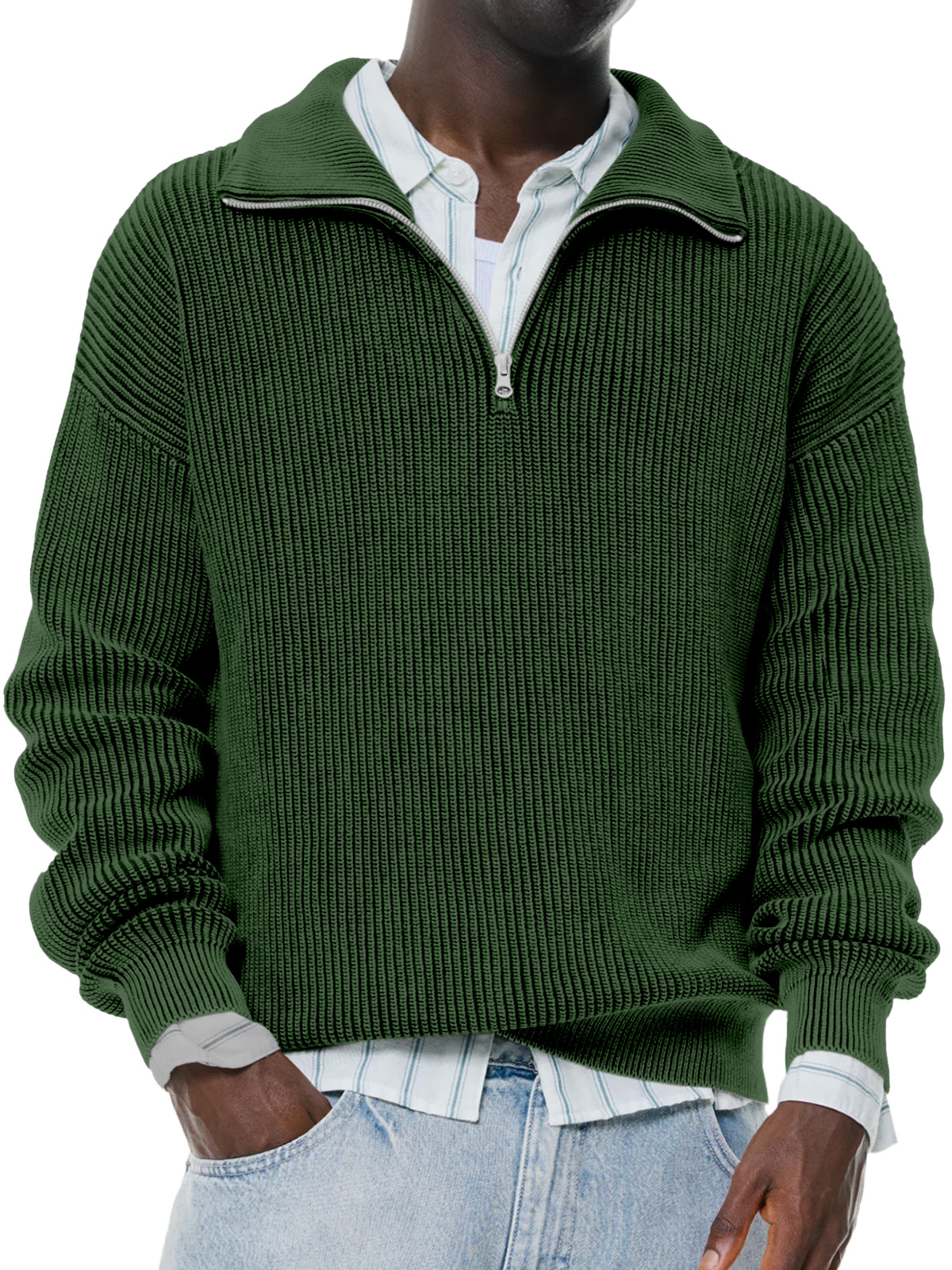 Herren täglicher lässiger einfarbiger gestrickter Stehkragen Reißverschluss Pullover Pullover-ZierMode
