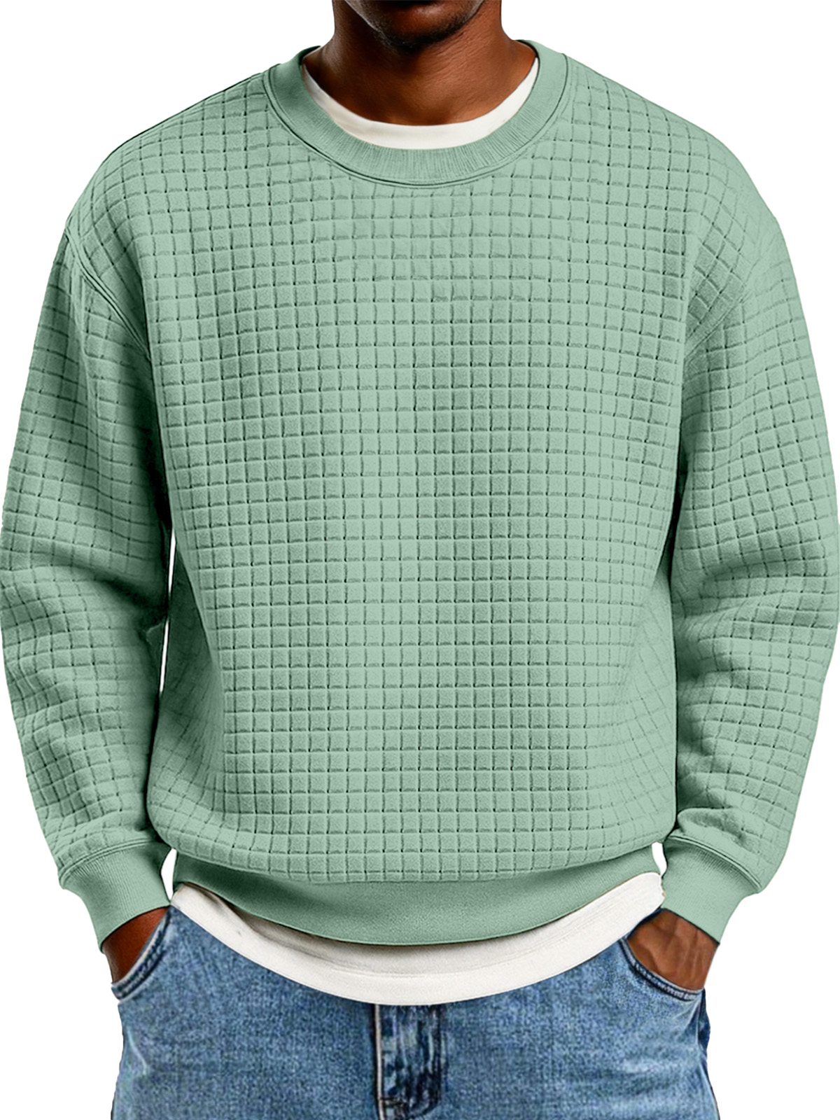 Winter Einfach Lässig Kleine Quadratische Textur Rundhals Langarm Sweatshirt-deurabatt