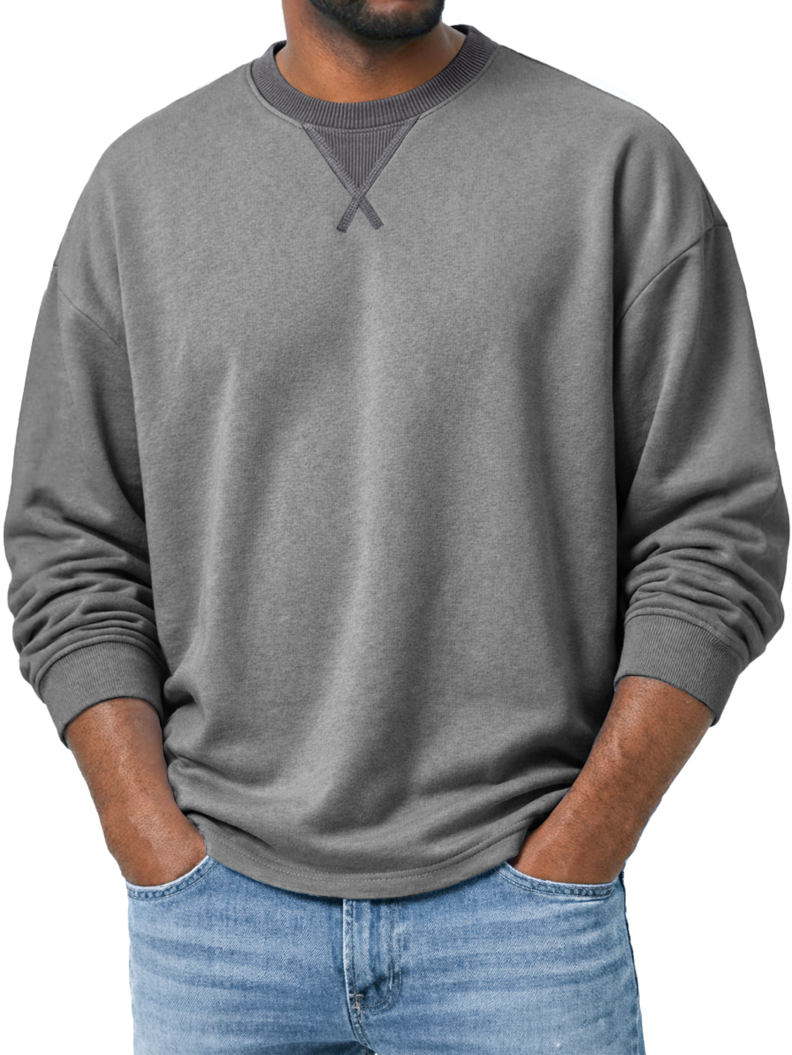 Herren Rundhals Langarm-T-Shirt mit einem Überkreuzdesign, lässig und bequem-deurabatt