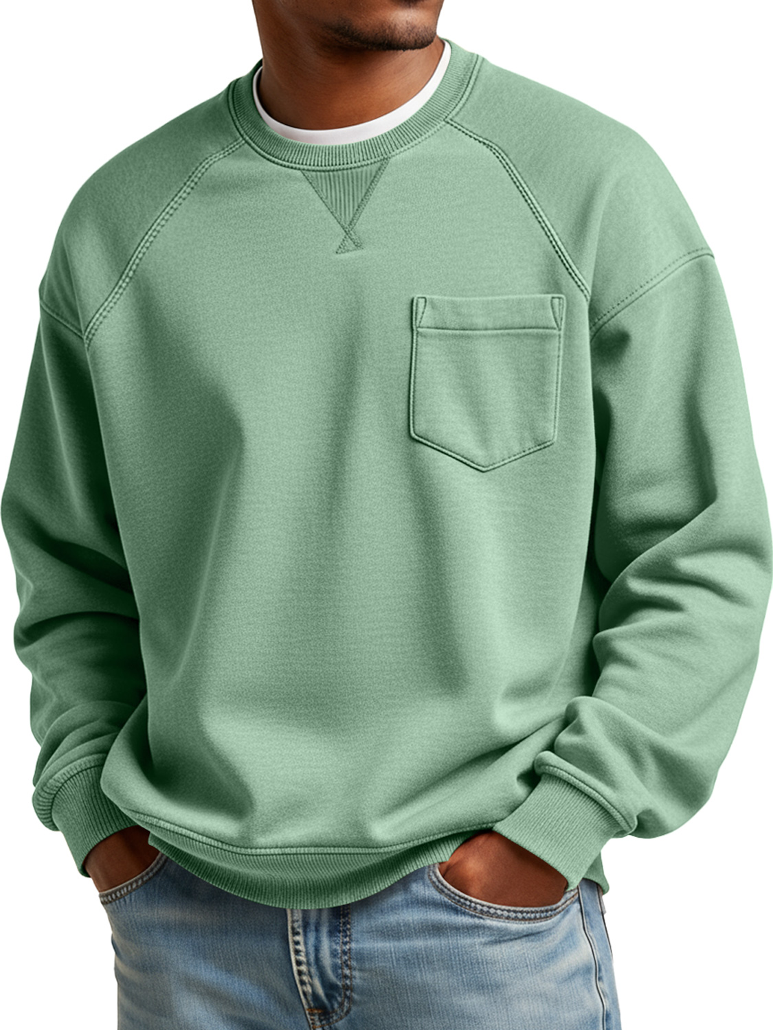Herren Einfaches Rundhals-Patchwork Lässiges Weites Sweatshirt-deurabatt