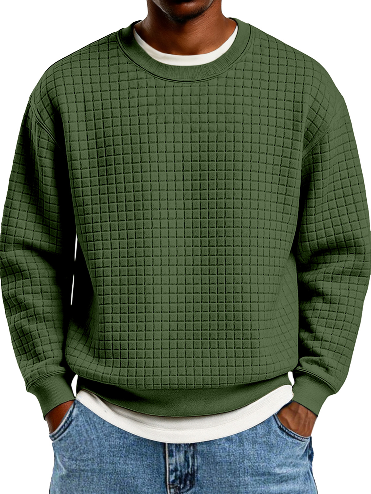 Winter Einfach Lässig Kleine Quadratische Textur Rundhals Langarm Sweatshirt-deurabatt