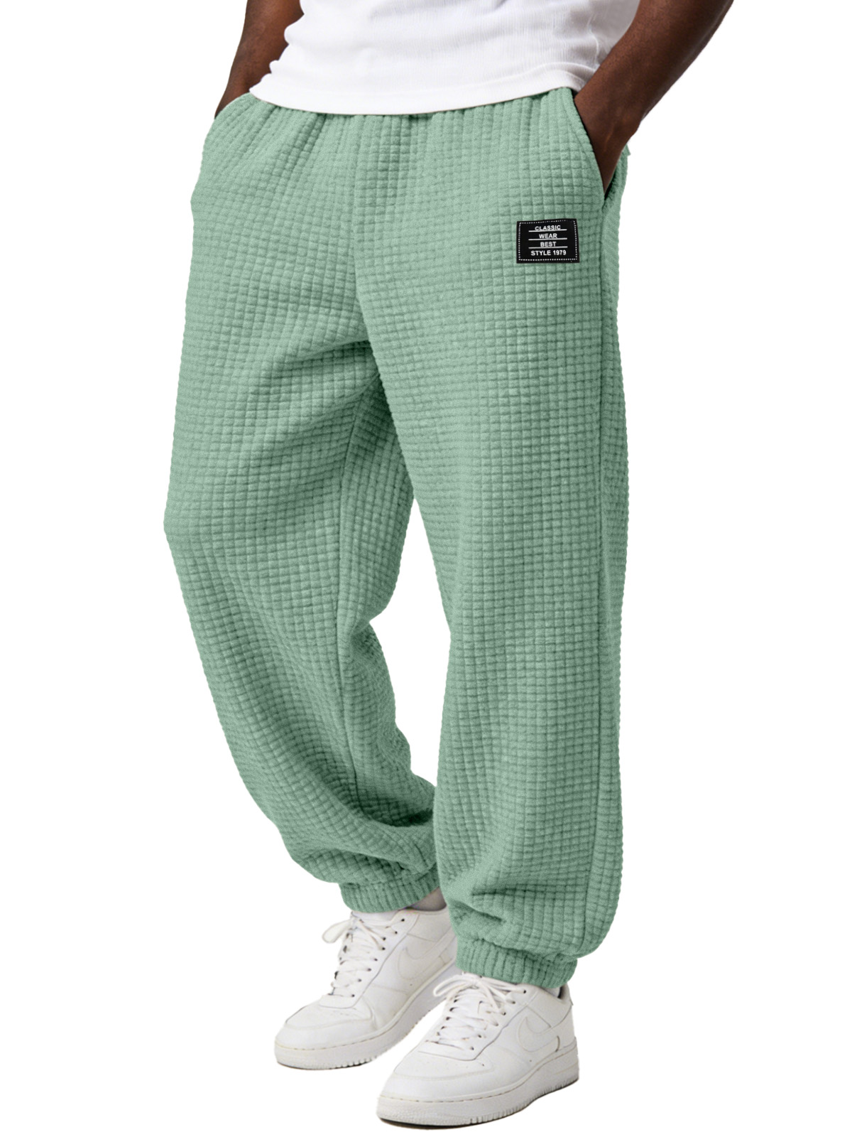 Herren einfache und vielseitige karierte bequeme lockere Jogginghosen mit Stickerei-deurabatt