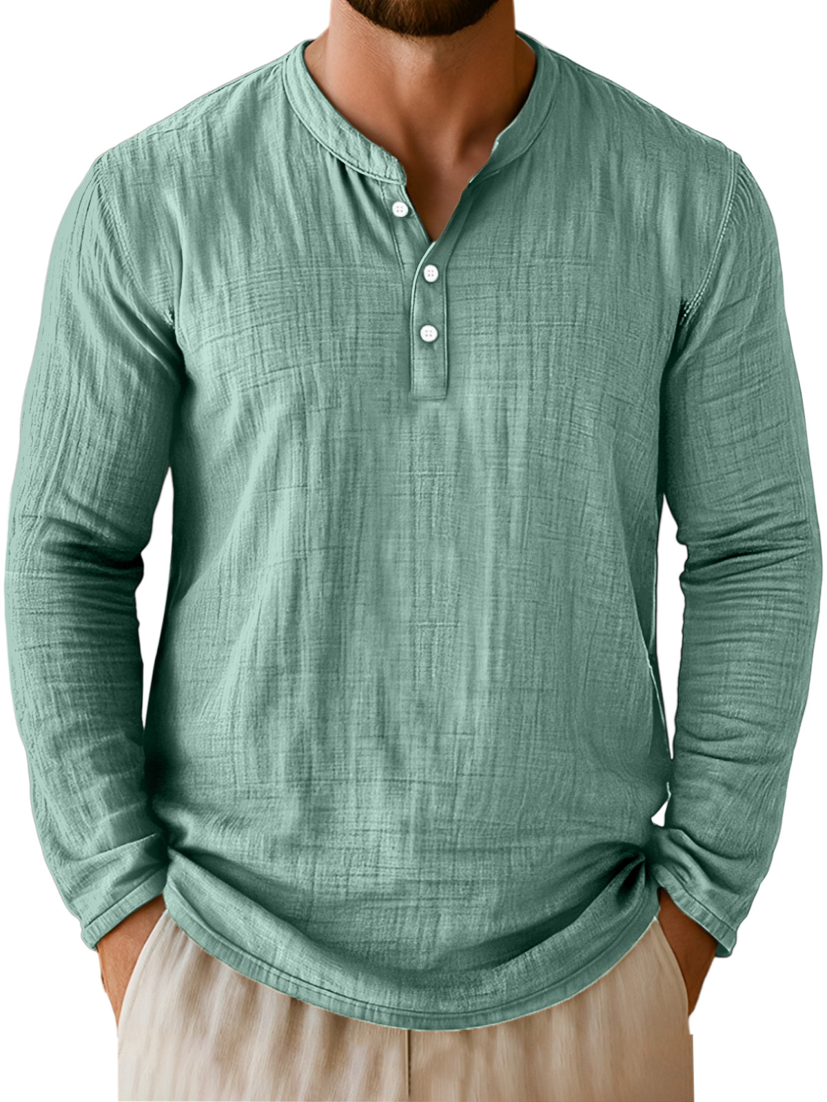 Herren Alltags Freizeit Atmungsaktive Einfarbige Langarm Henley Shirt-deurabatt