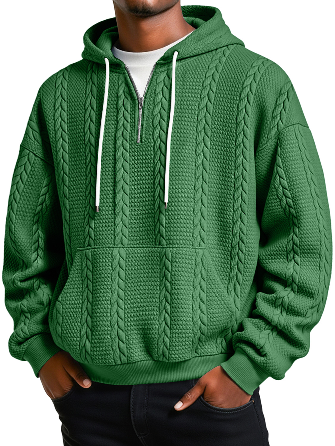 Herren Jacquard-Textur Freizeit Reißverschluss Kapuzenpullover locker-deurabatt