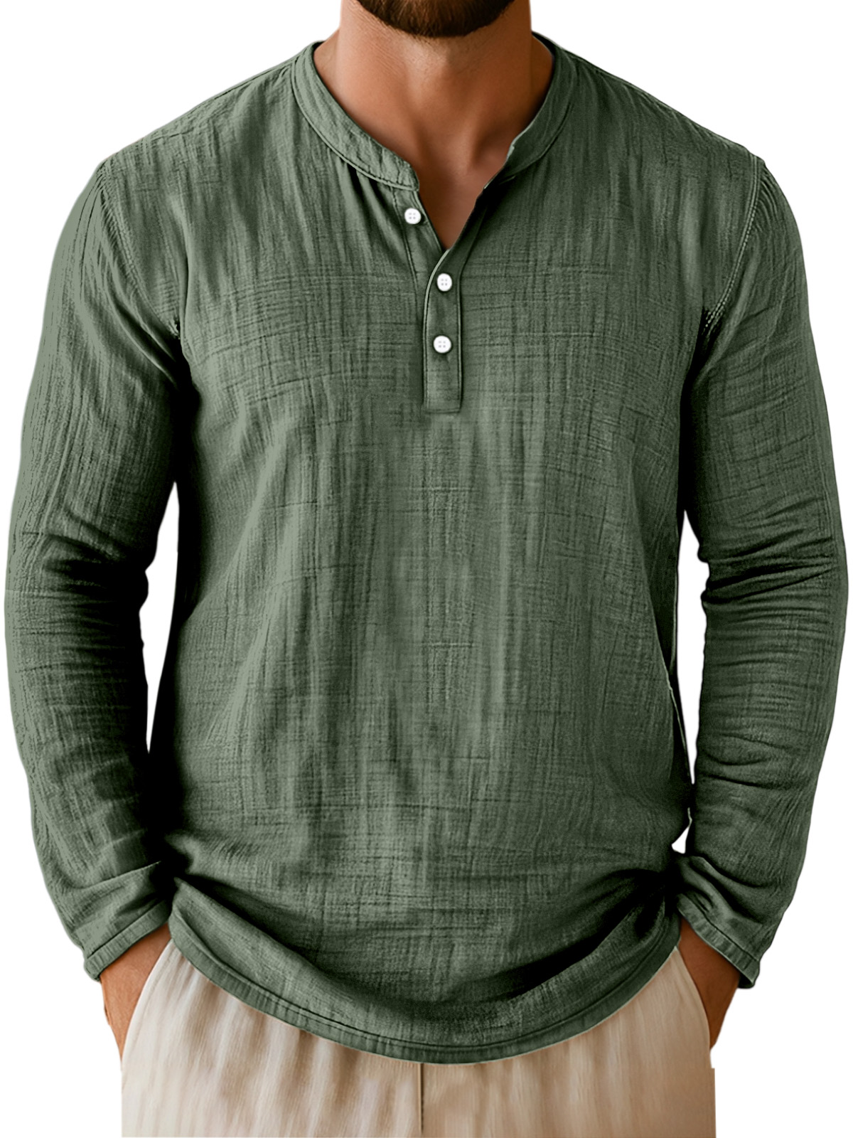 Herren Alltags Freizeit Atmungsaktive Einfarbige Langarm Henley Shirt-deurabatt