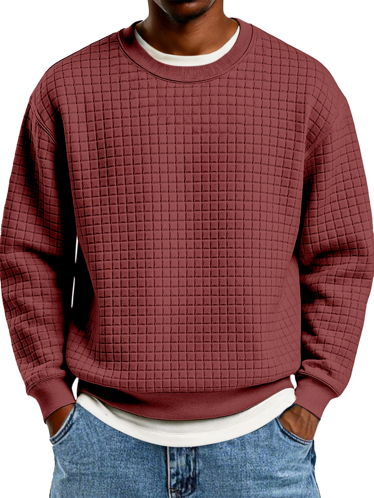 Winter Einfach Lässig Kleine Quadratische Textur Rundhals Langarm Sweatshirt-deurabatt
