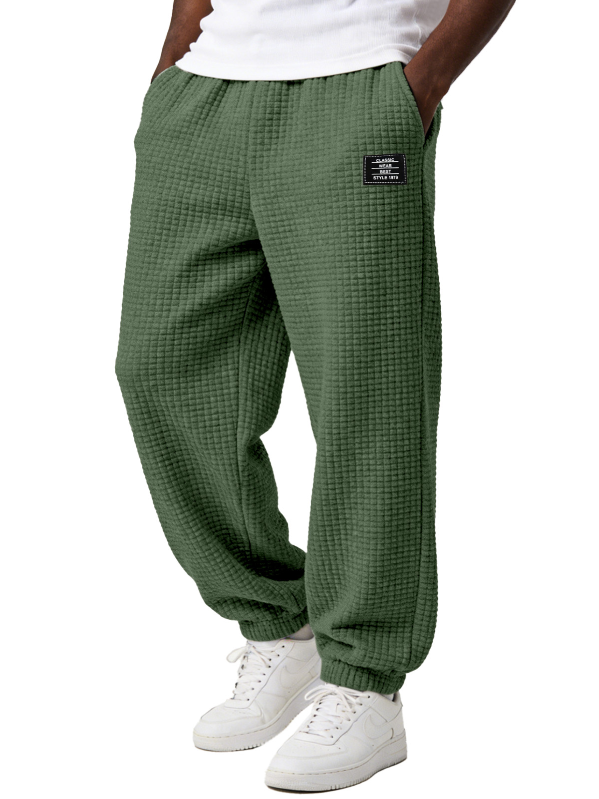 Herren einfache und vielseitige karierte bequeme lockere Jogginghosen mit Stickerei-deurabatt