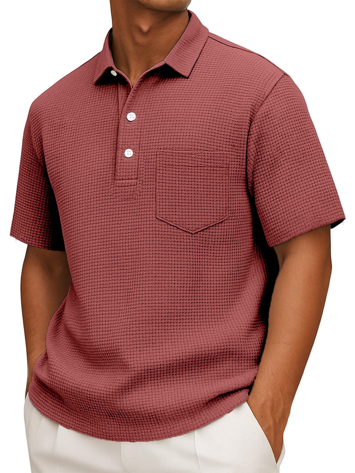 Herren Freizeit Poloshirt mit kurzem Arm in einfarbigem Waffelstrick-deurabatt