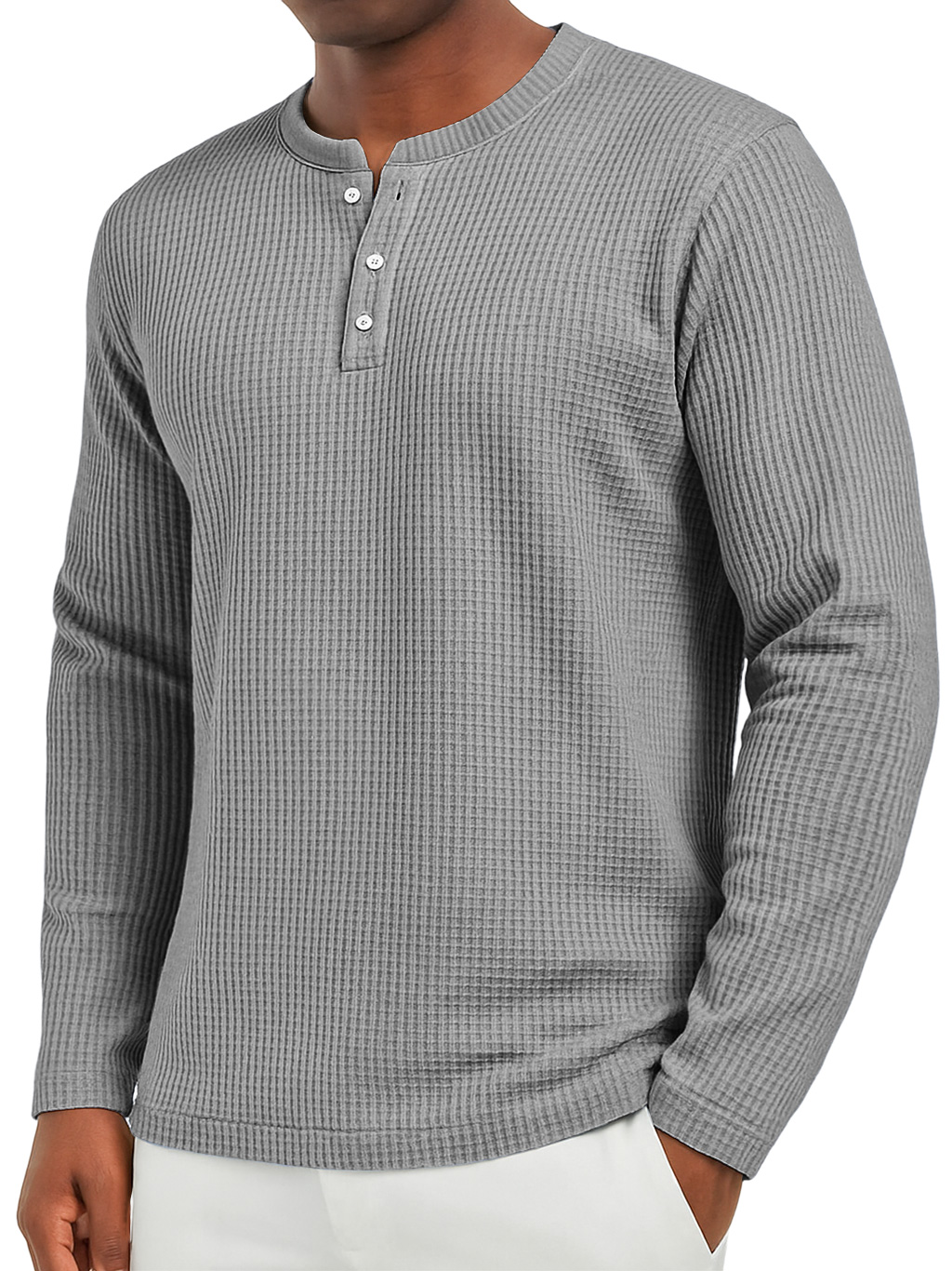 Herren Alltags Waffel Freizeit Button-Down Langarm Henley-deurabatt