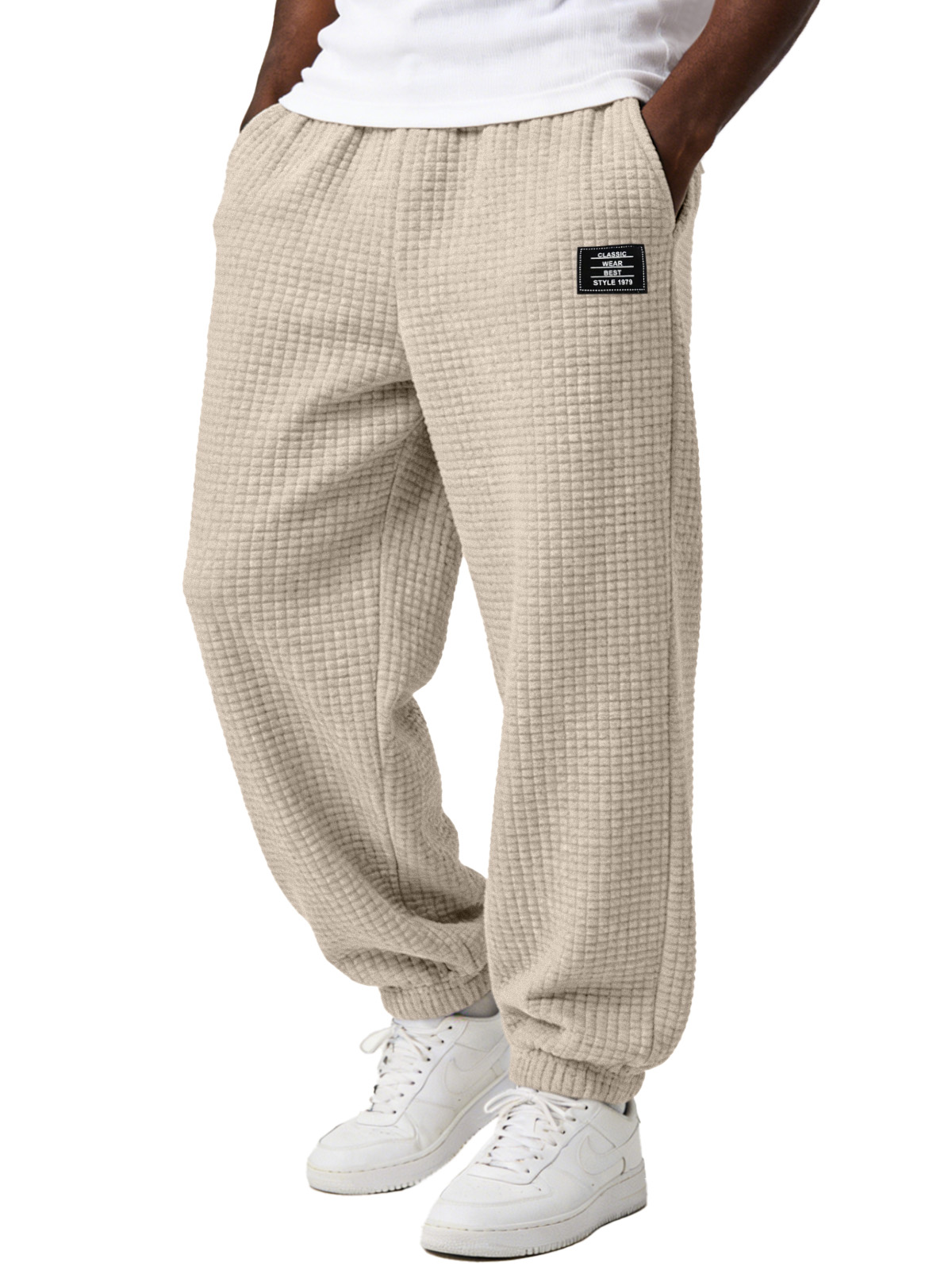 Herren einfache und vielseitige karierte bequeme lockere Jogginghosen mit Stickerei-deurabatt