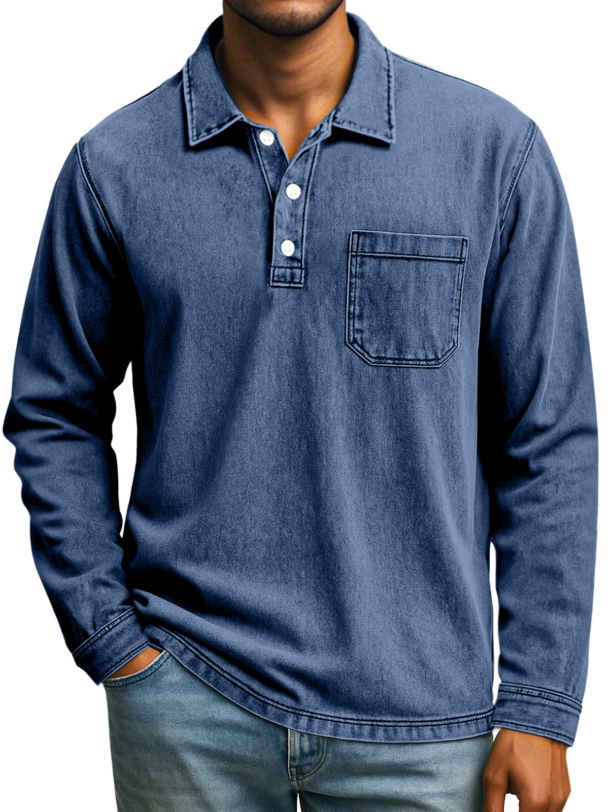 Herren Retro Freizeit Tägliches Einfarbiges Langarm Poloshirt mit Revers-deurabatt