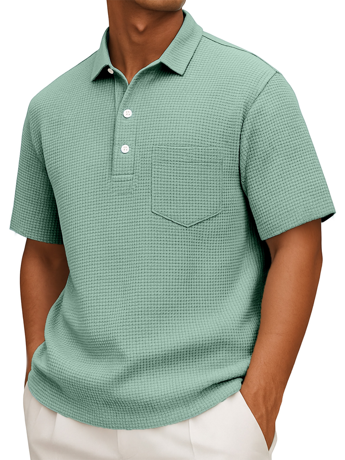 Herren Freizeit Poloshirt mit kurzem Arm in einfarbigem Waffelstrick-deurabatt