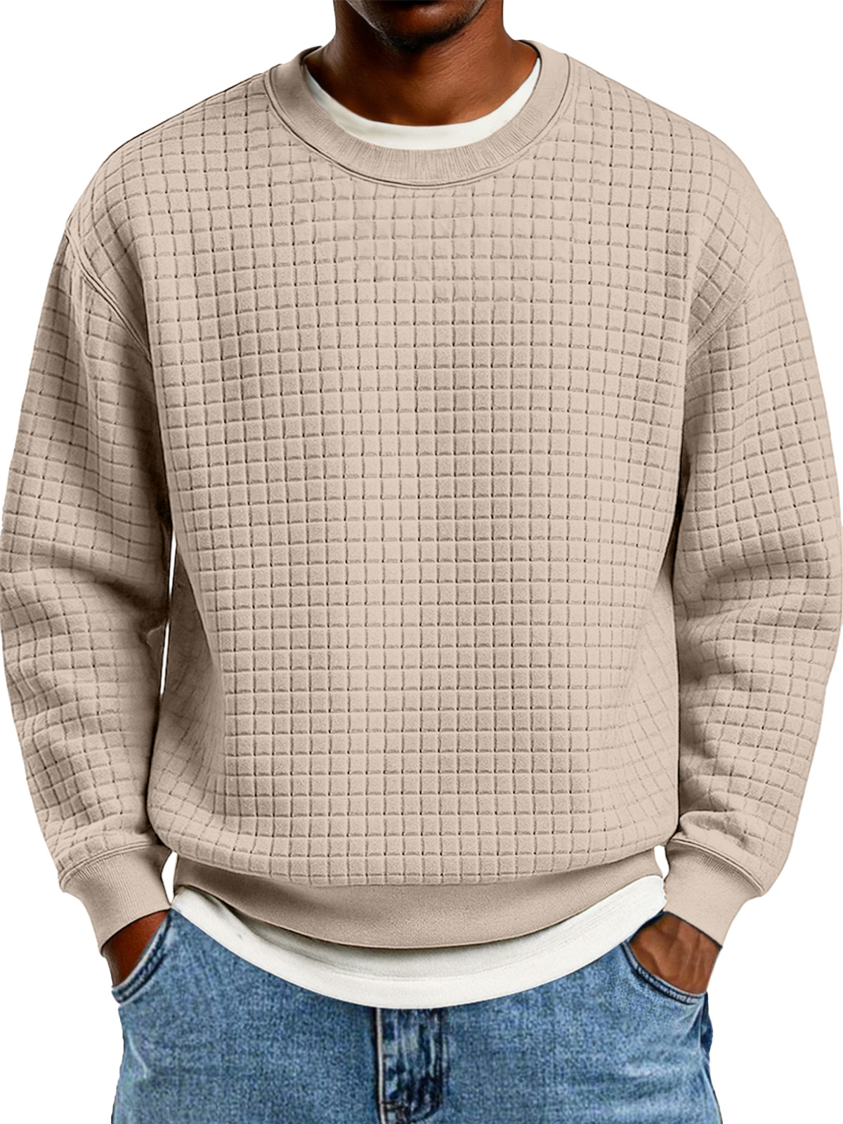 Winter Einfach Lässig Kleine Quadratische Textur Rundhals Langarm Sweatshirt-deurabatt