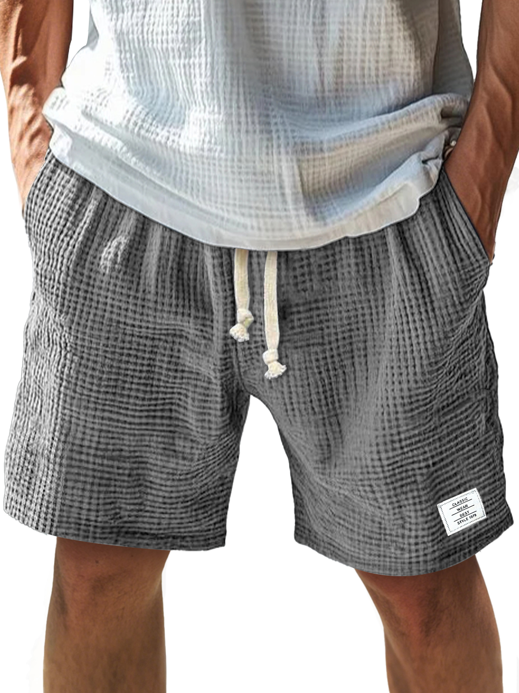 Herren Alltags-Textur Besticktes Logo Elastischer Bund Mit Kordelzug Komfort Shorts-ZierMode
