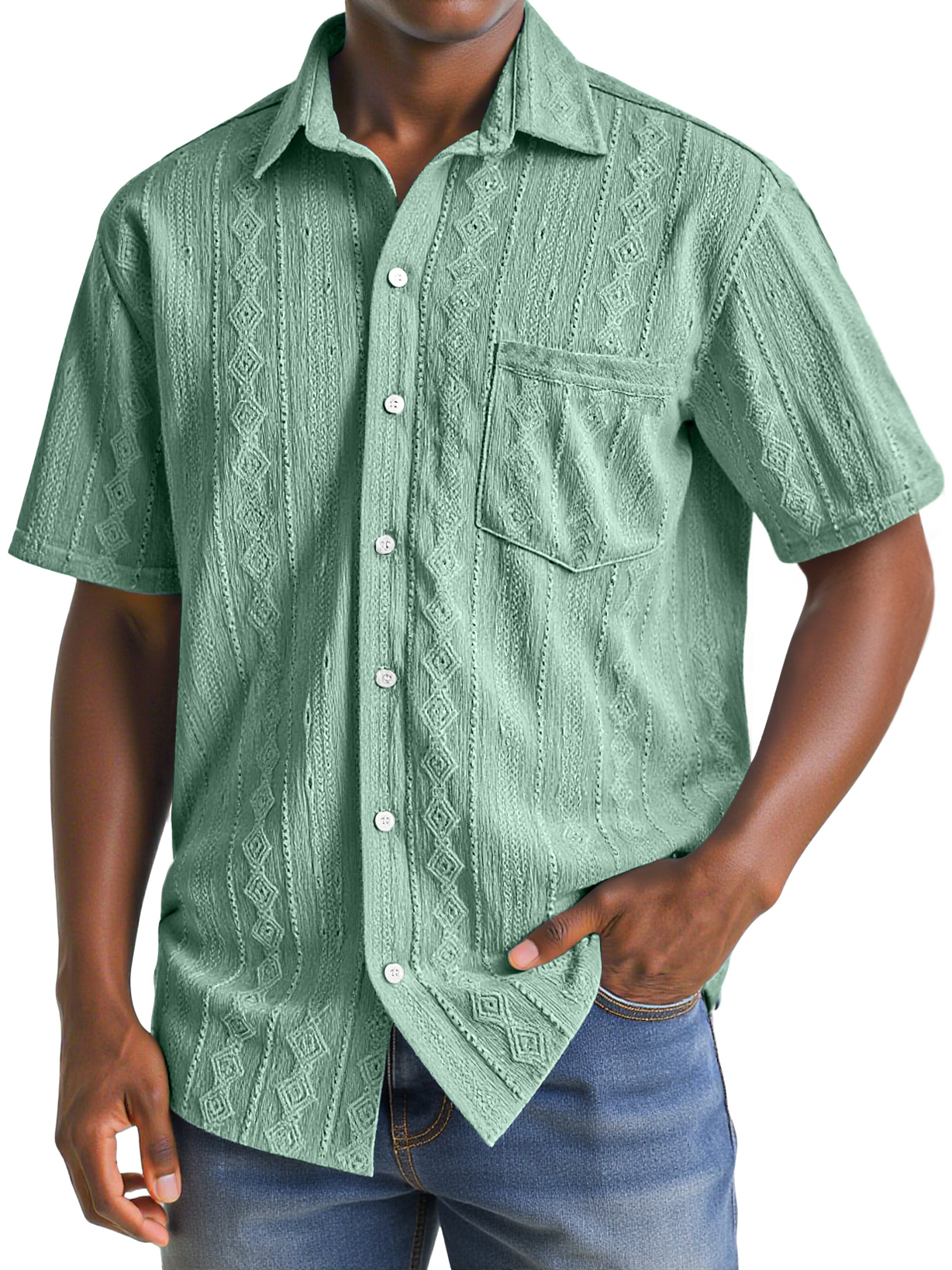 Herren Daily Texture Casual Pocket Revers Einfarbig Bequem Kurzarmhemd-deurabatt