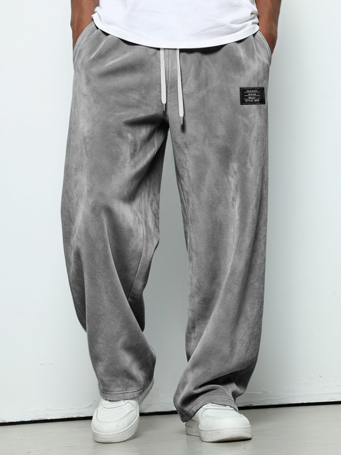 Herren einfache Wildleder bestickte Logo lockere einfarbige Hose-deurabatt