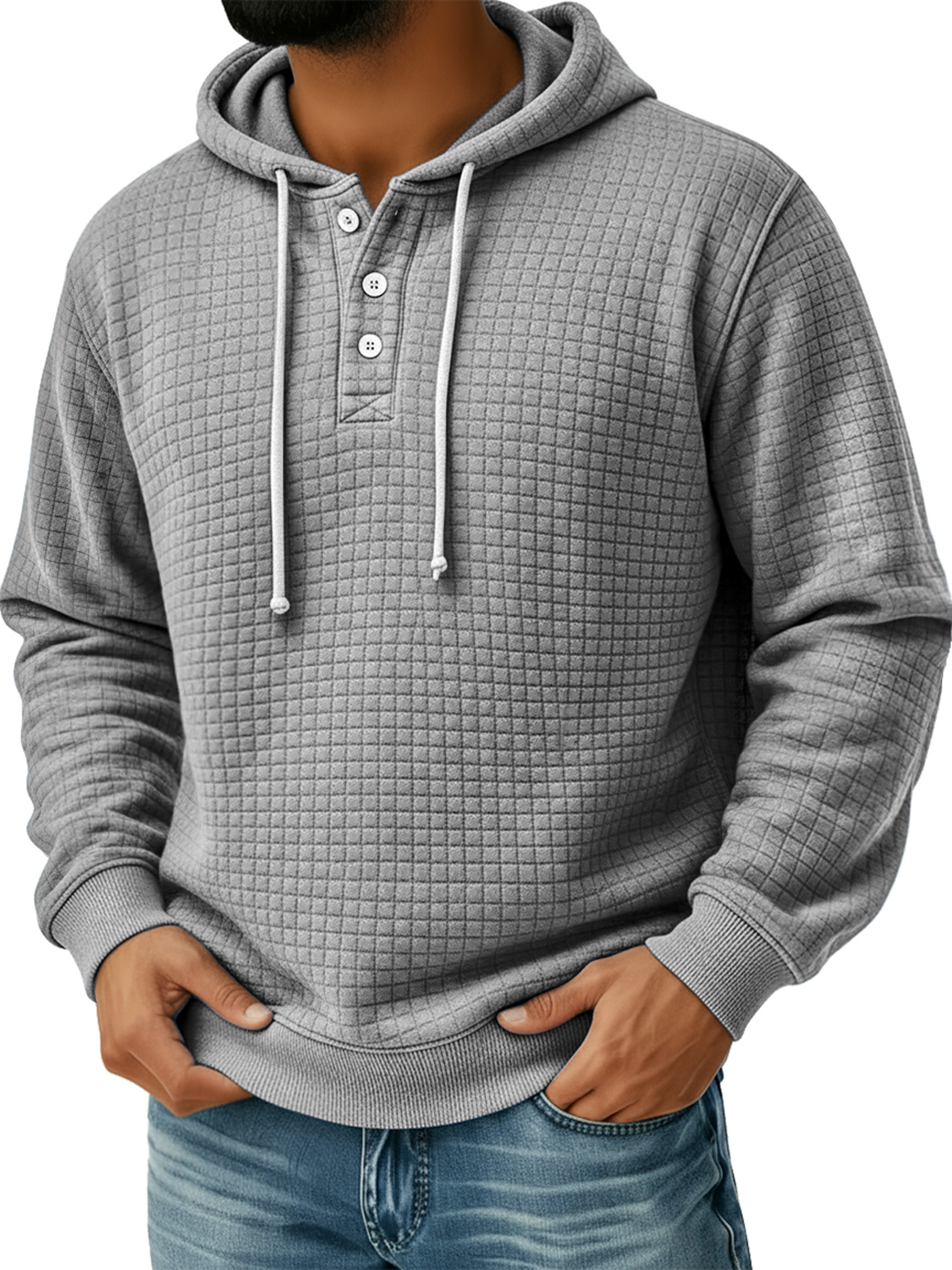 Herren Kleine Karierte Knopf Kapuzen Freizeit Lockere Sweatshirt-deurabatt