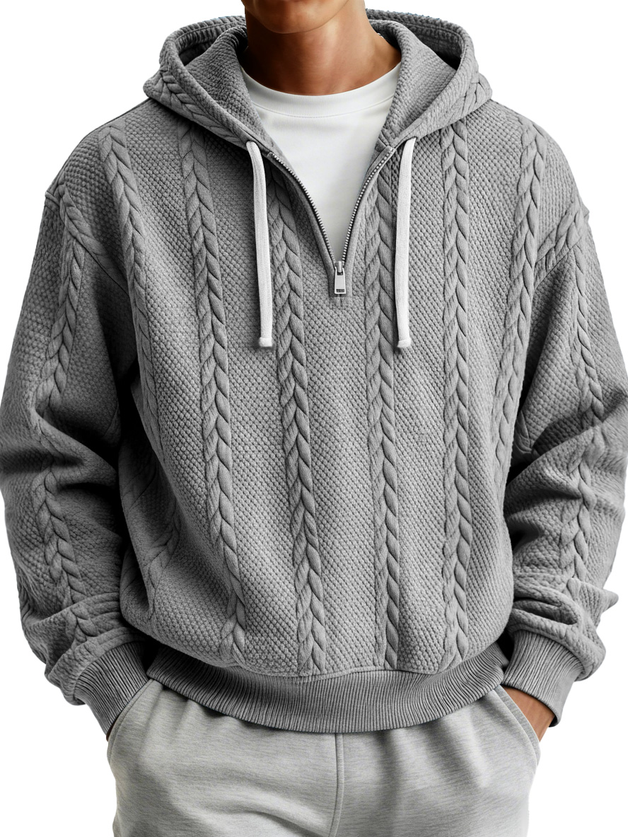 Herren Einfacher Texturierter Lässiger Reißverschluss Kapuzenpullover-deurabatt