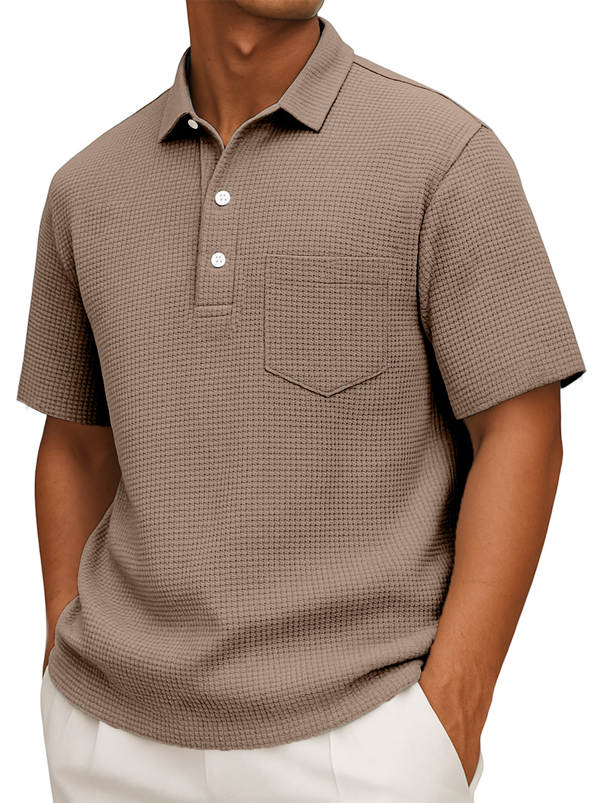 Herren Freizeit Poloshirt mit kurzem Arm in einfarbigem Waffelstrick-deurabatt