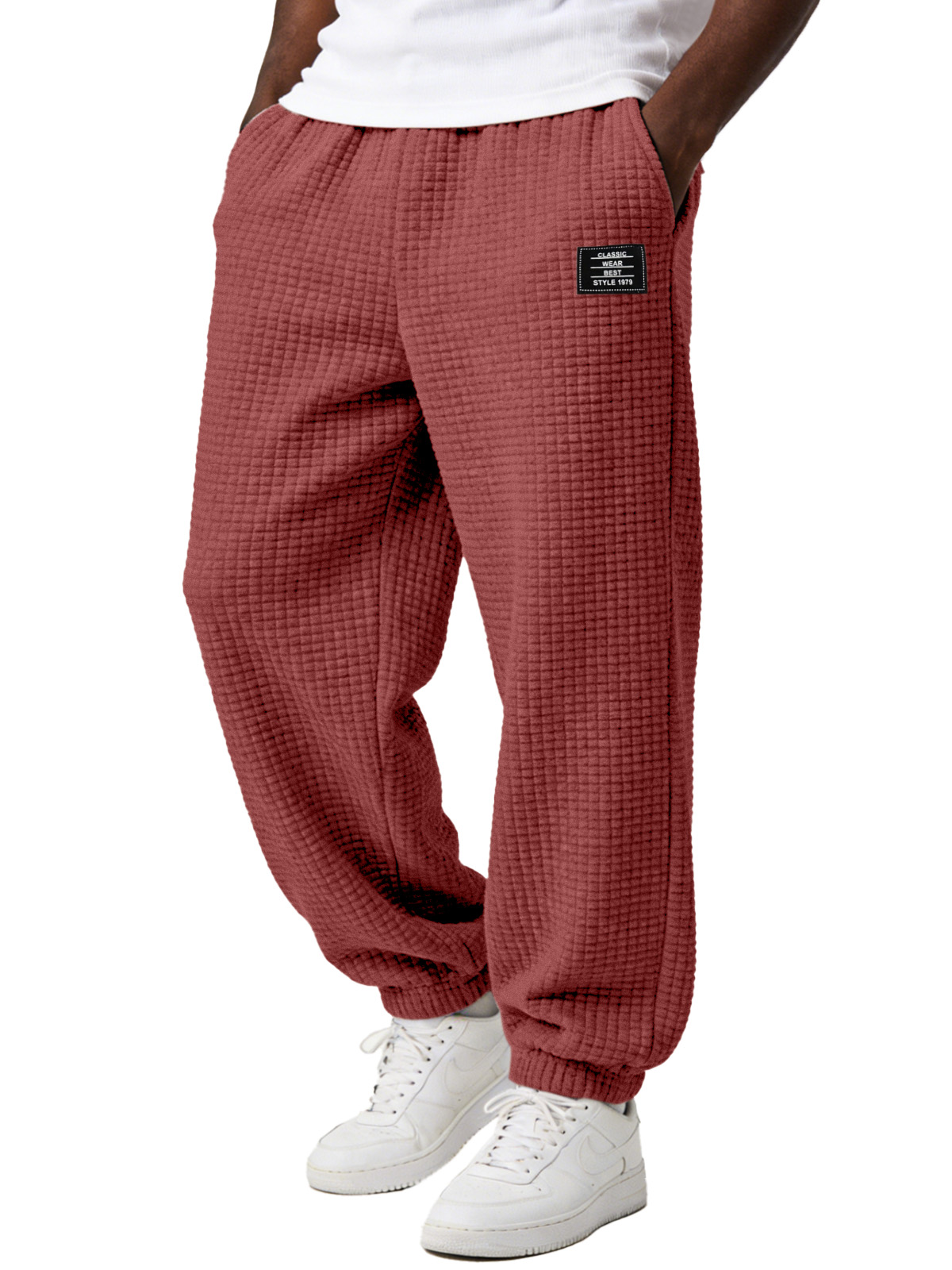 Herren einfache und vielseitige karierte bequeme lockere Jogginghosen mit Stickerei-deurabatt