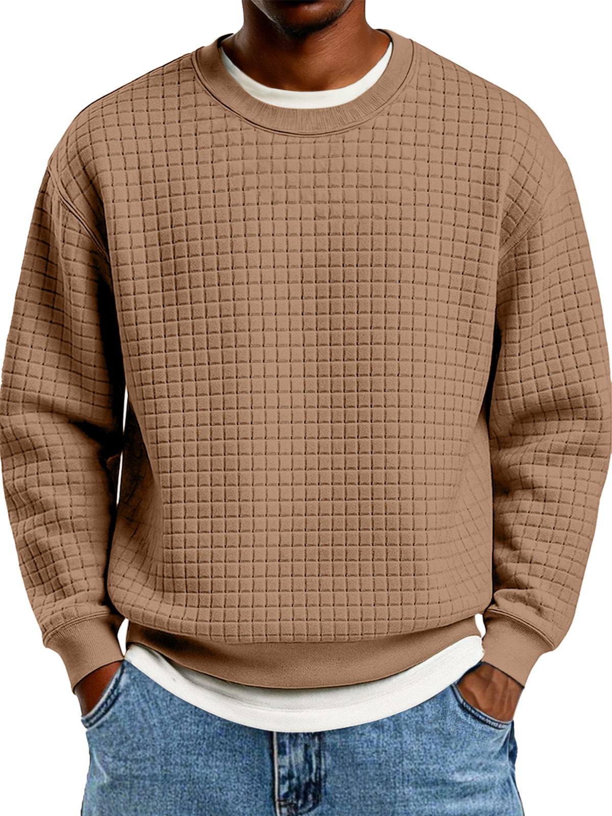 Winter Einfach Lässig Kleine Quadratische Textur Rundhals Langarm Sweatshirt-deurabatt