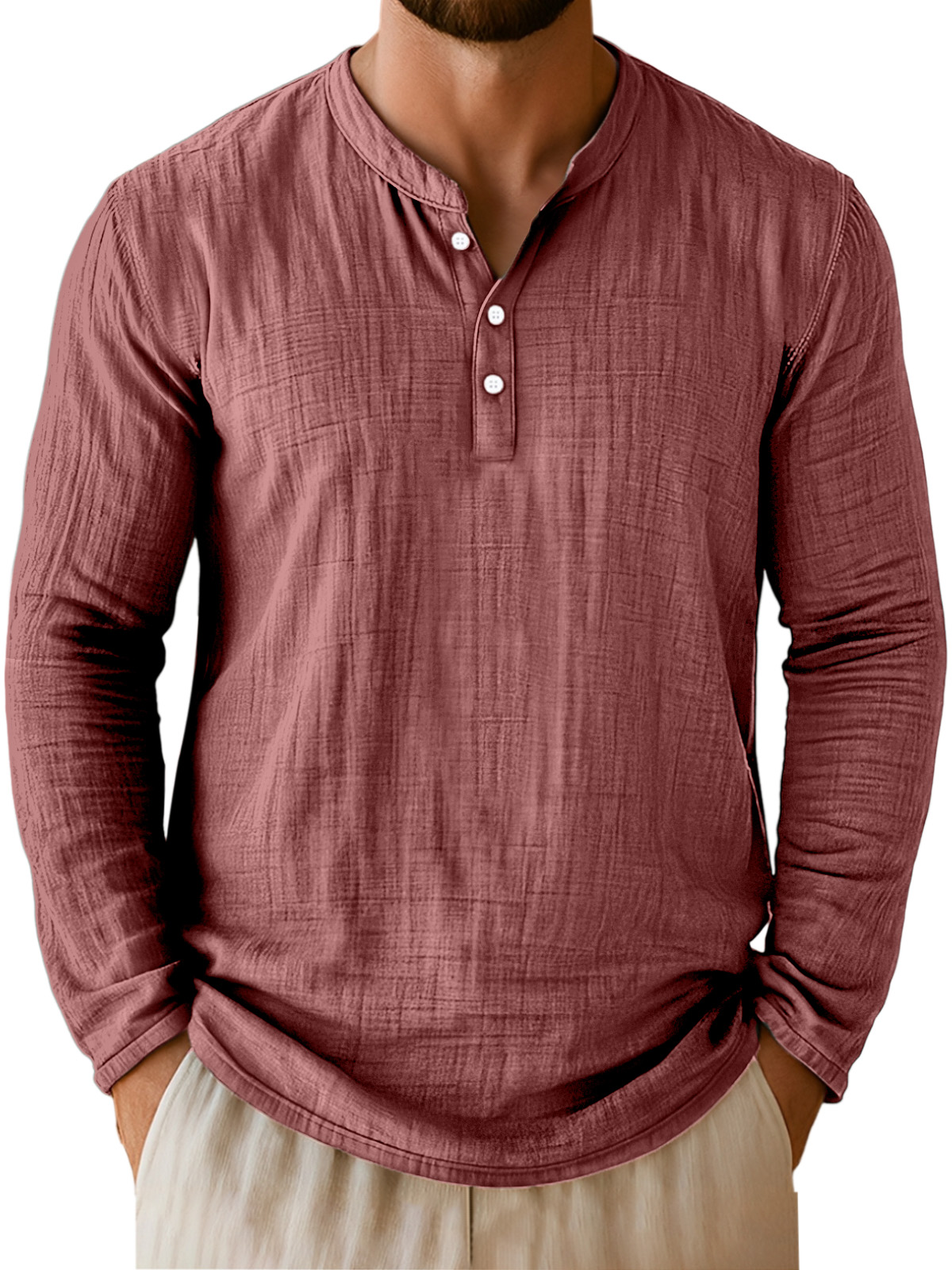 Herren Alltags Freizeit Atmungsaktive Einfarbige Langarm Henley Shirt-deurabatt