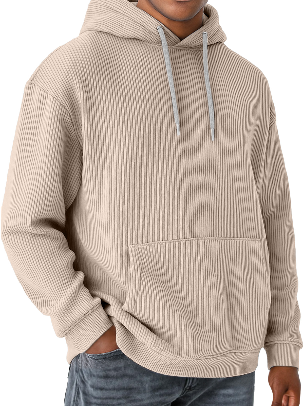 Herren Sweatshirt mit Kapuze, einfarbig, vertikale Pit-Streifen, Taschen, lange Ärmel-deurabatt