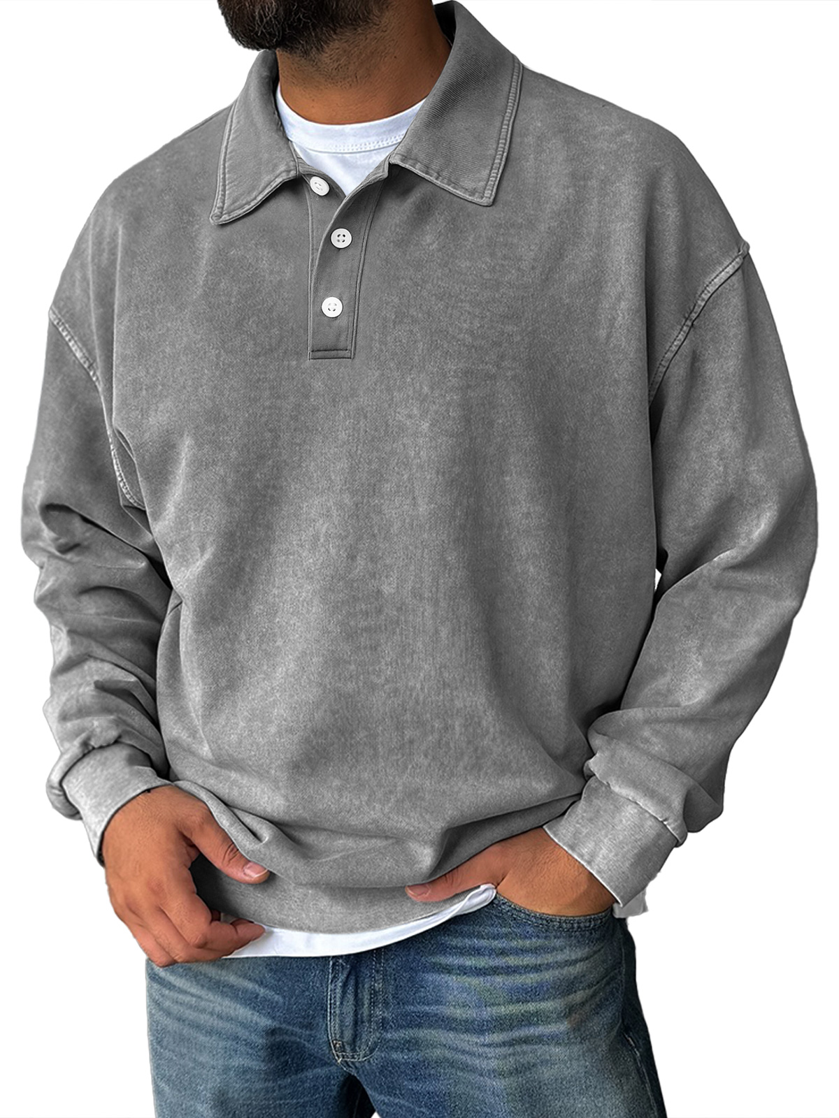 Herren Retro Alltagskragen Button-Down Bequemer Sweatshirt-deurabatt