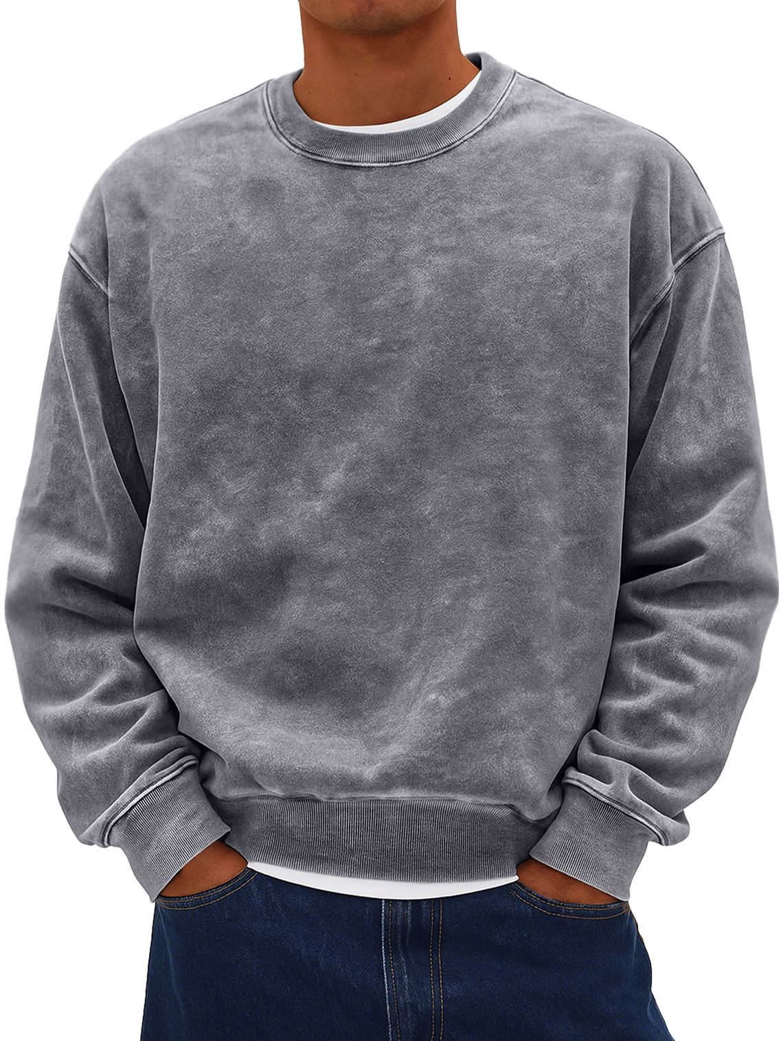 Herren Retro Daily Rundhals Baumwolle gewaschen abgenutzter Sweatshirt-deurabatt
