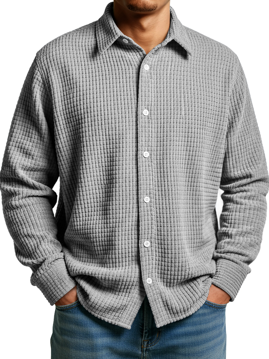 Herren Einfaches Maiskaromuster Lässiges Revers Button-Down Langarmhemd-deurabatt