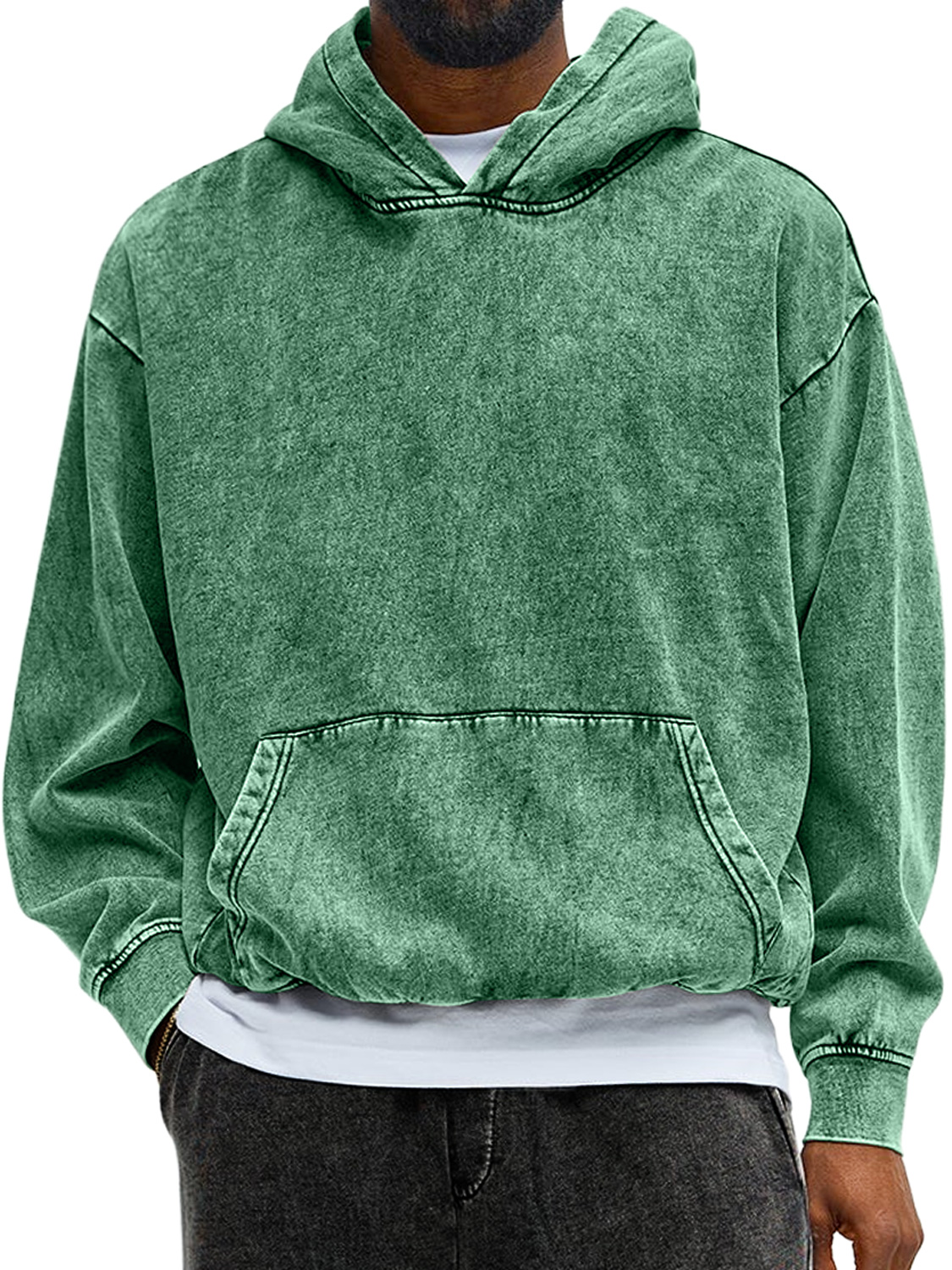 Herren Vintage gewaschenes Baumwoll-Hoodie mit langen Ärmeln-deurabatt